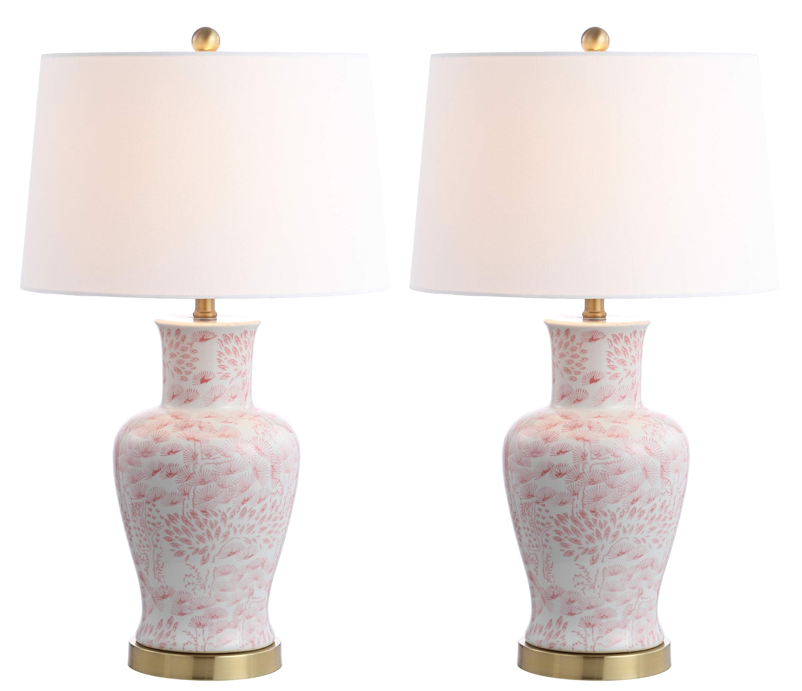 SAFAVIEH Calli 28-inch Pink/White Chinoiserie Table Lamp Set of 2 with LED Bulbs for Bedroom, Living Room, Home Office, Model TBL4161