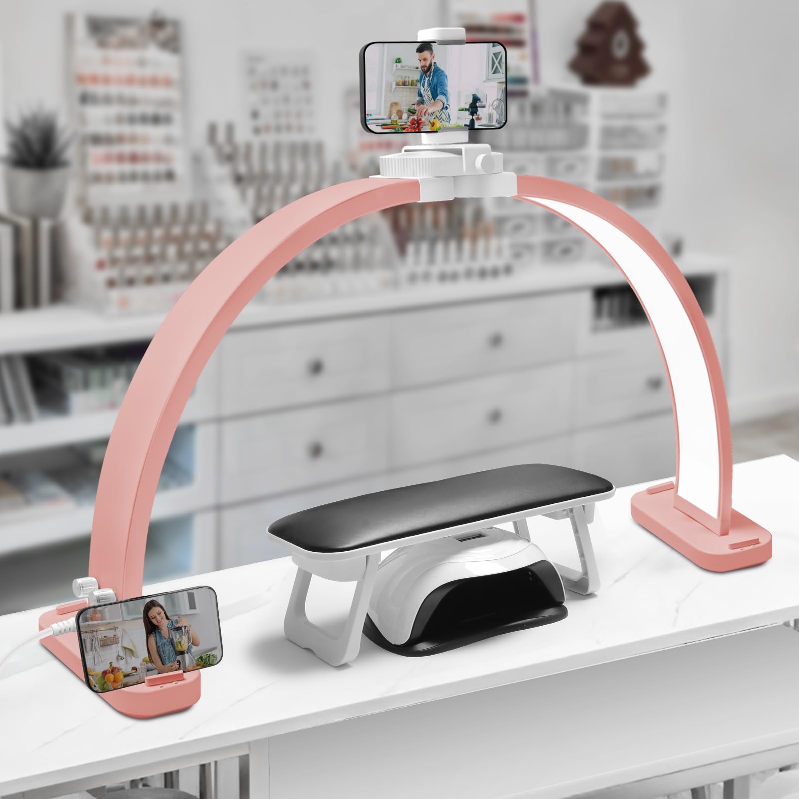 CGBE Half Moon Light for Nail Desk with Phone Holder, Extra Large 30In 45W Nail Tech Light, Nail Table Lamp with 3 Color Modes &