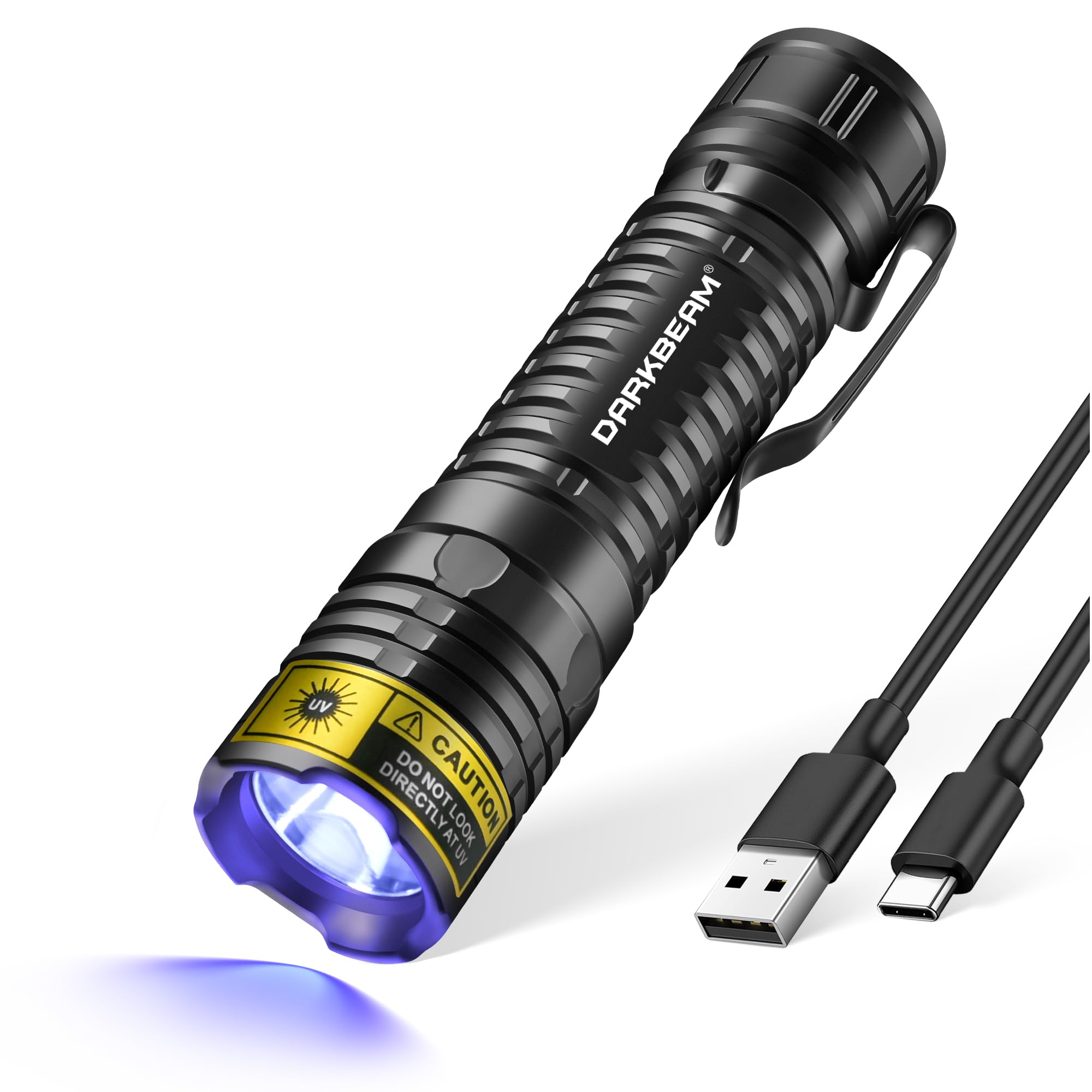 DARKBEAM UV Flashlight 395nm Blacklight LED Black Light  Mini but Powerful Woods Lamp Rechargeable Ultraviolet Flashlights USB -C  Pet Dog Urine Detector  for Uranium Glass  Mineral  Resin Curing
