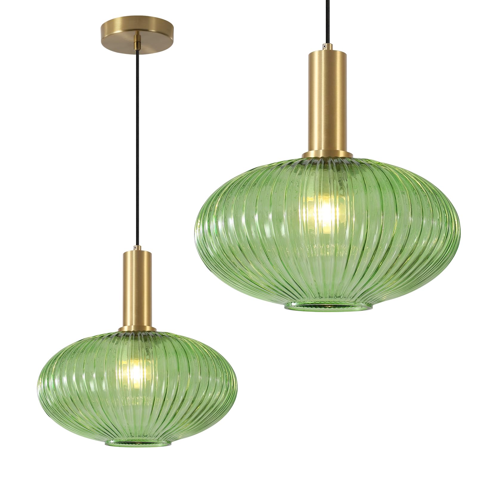 KCO Lighting 11.8 Modern Gold Globe Pendant Light Black Green Glass Bathroom Fixture Adjustable Brass Round Lights Kitchen Isl