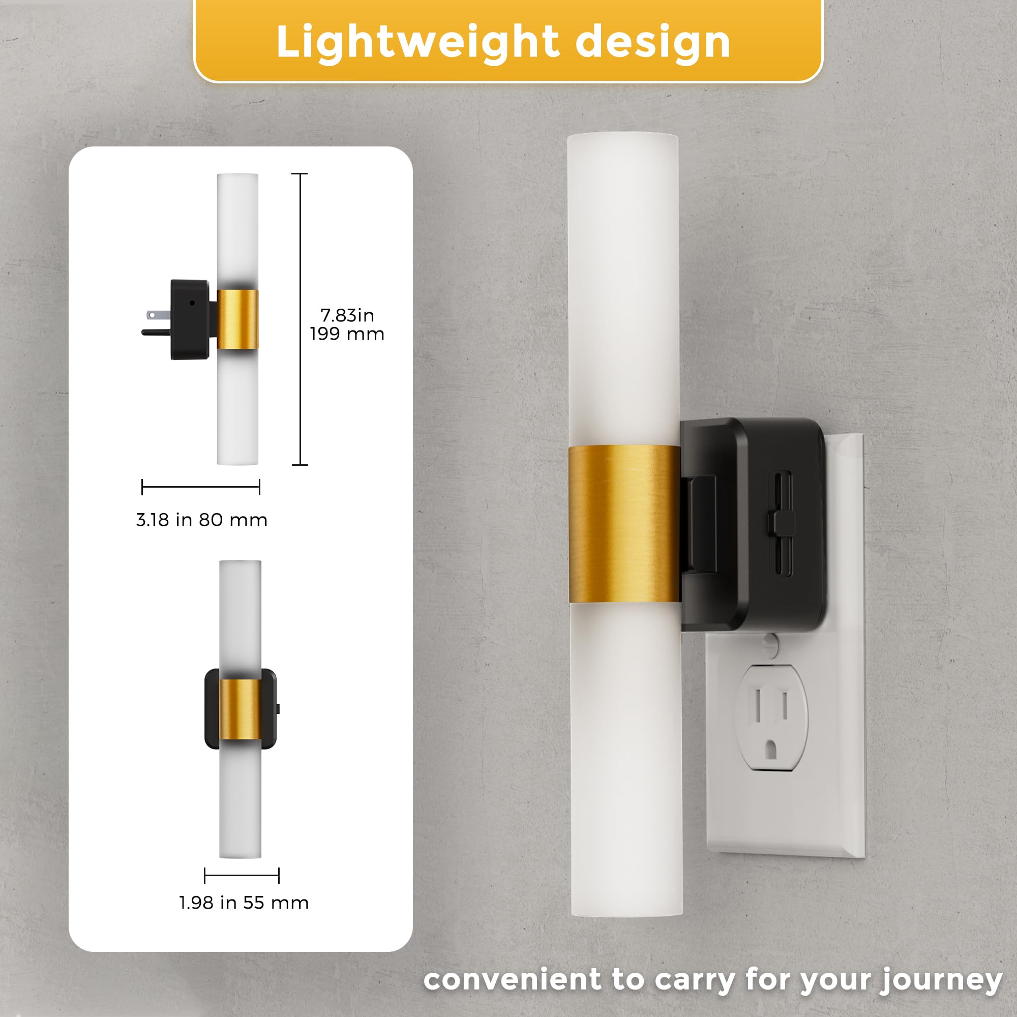 L Lohas Led Night Light, 2 Pack Night Lights Plug Into Wall, 3000K Soft White, 0-100Lm Adjustable Brightness, 180 Rotating Plug