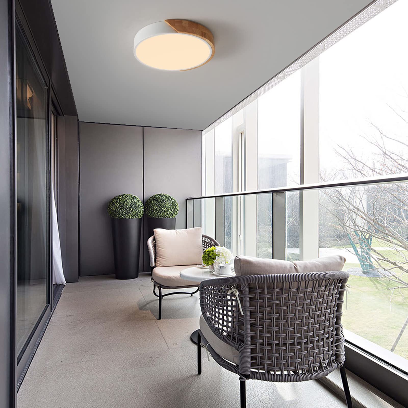 Lufun Led Ceiling Lights, 12 Inch White Modern Flush Mount Lighting Fixture,Round Shaped Wood Ceiling Lighting,30W,3000K Warm Li