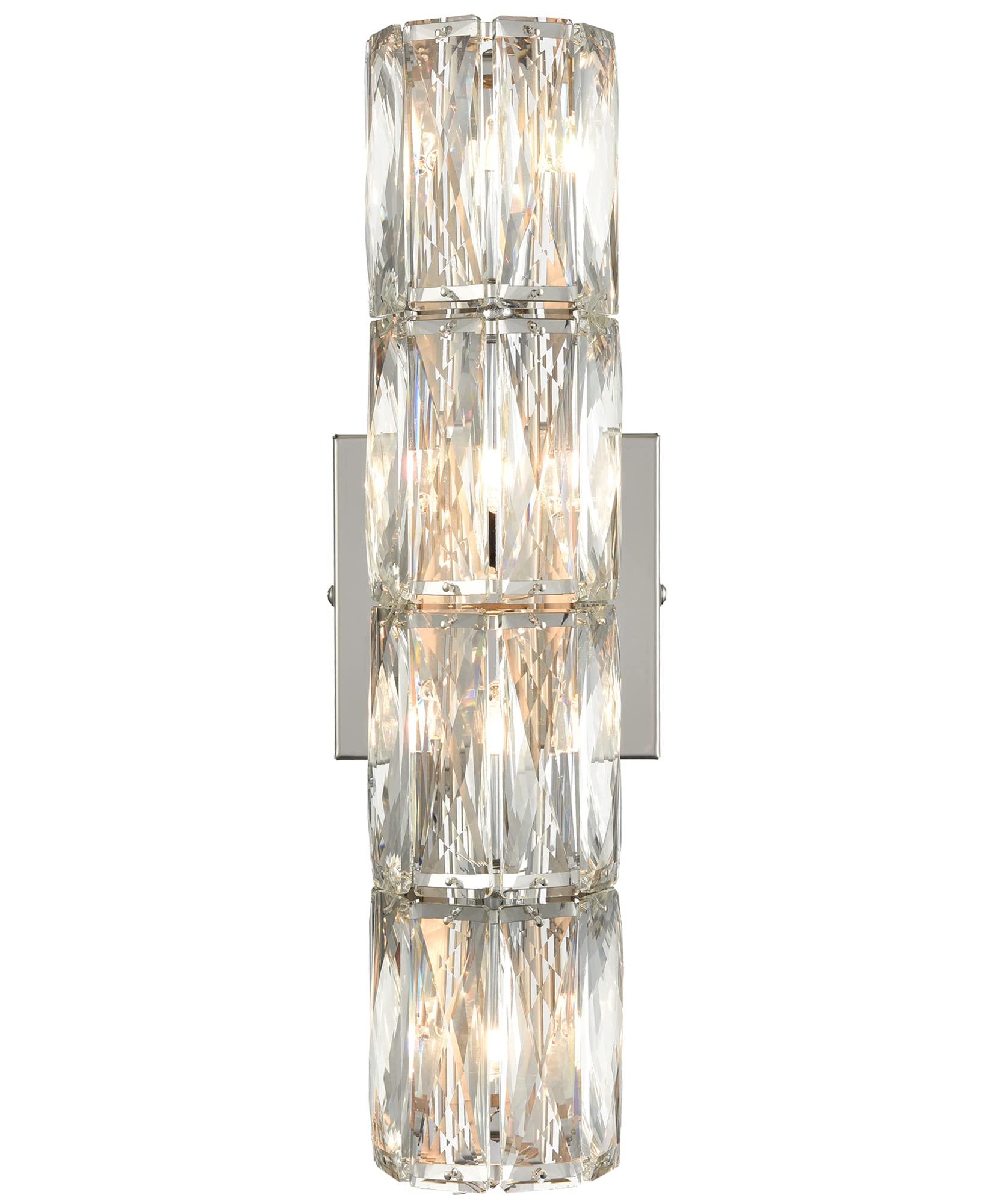 SAMTEEN Chrome Crystal Wall Sconce Modern 4-Light Crystal Sconces Wall Lighting Tube Shape Glass Wall Light Fixture for Bedroom 