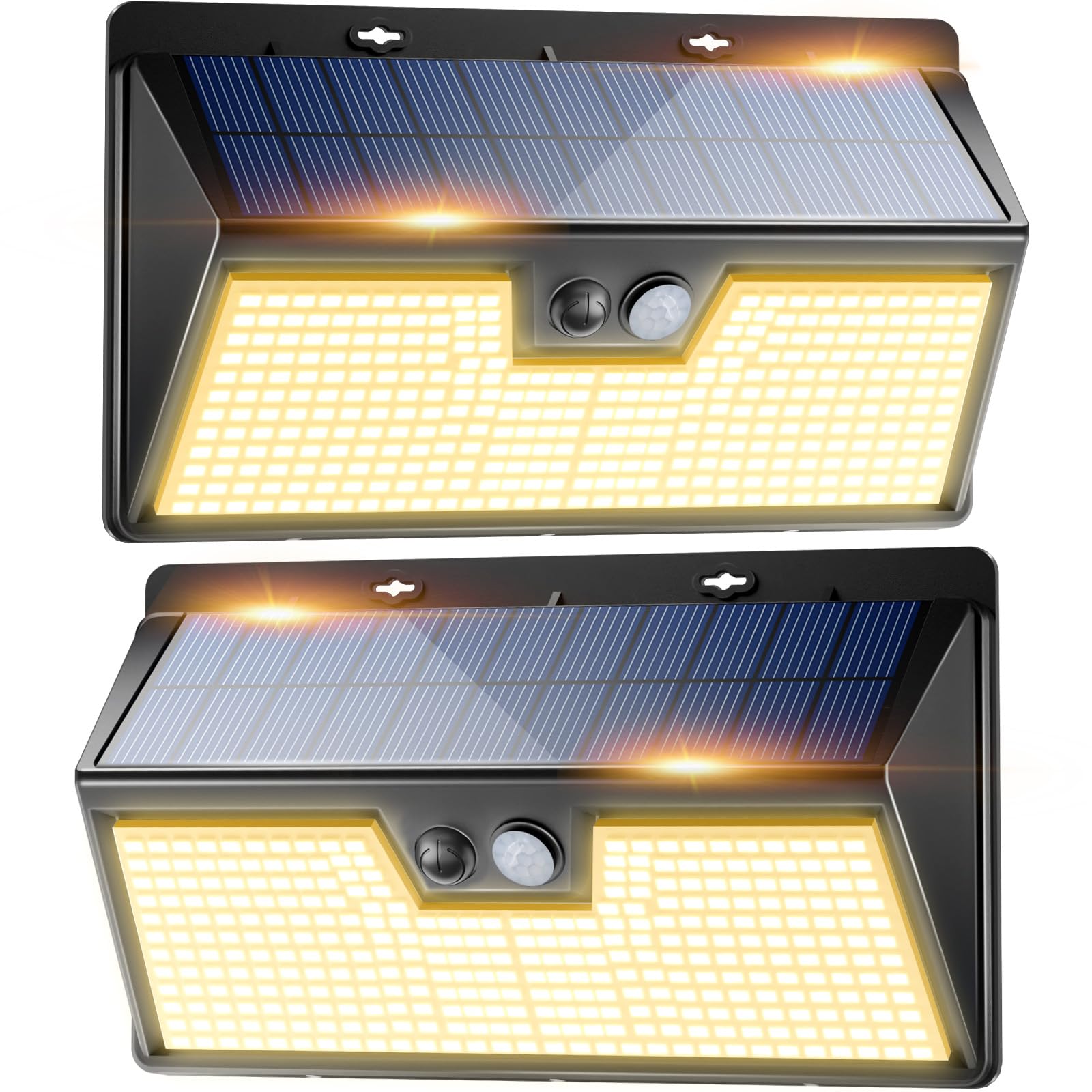 Peasur Solar Motion Sensor Lights, 318LED, IP65 Waterproof, 2 Pack, Black Frame-Warm Lights