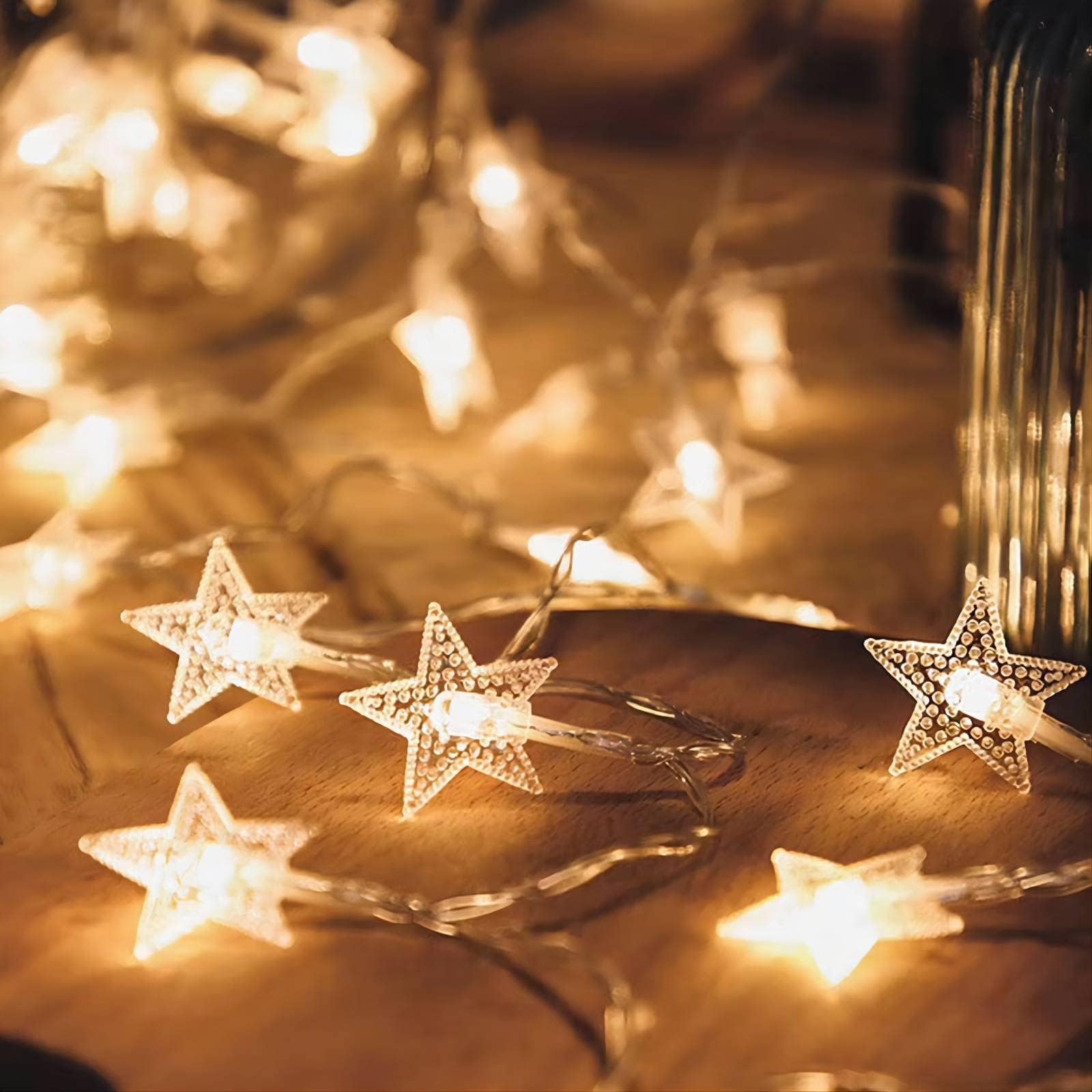 CESOF Star String Lights, 20 FT, 40 LED Warm White, Battery Operated, PVC, Cute Hanging Fairy Light for Indoor/Outdoor Xmas Decor