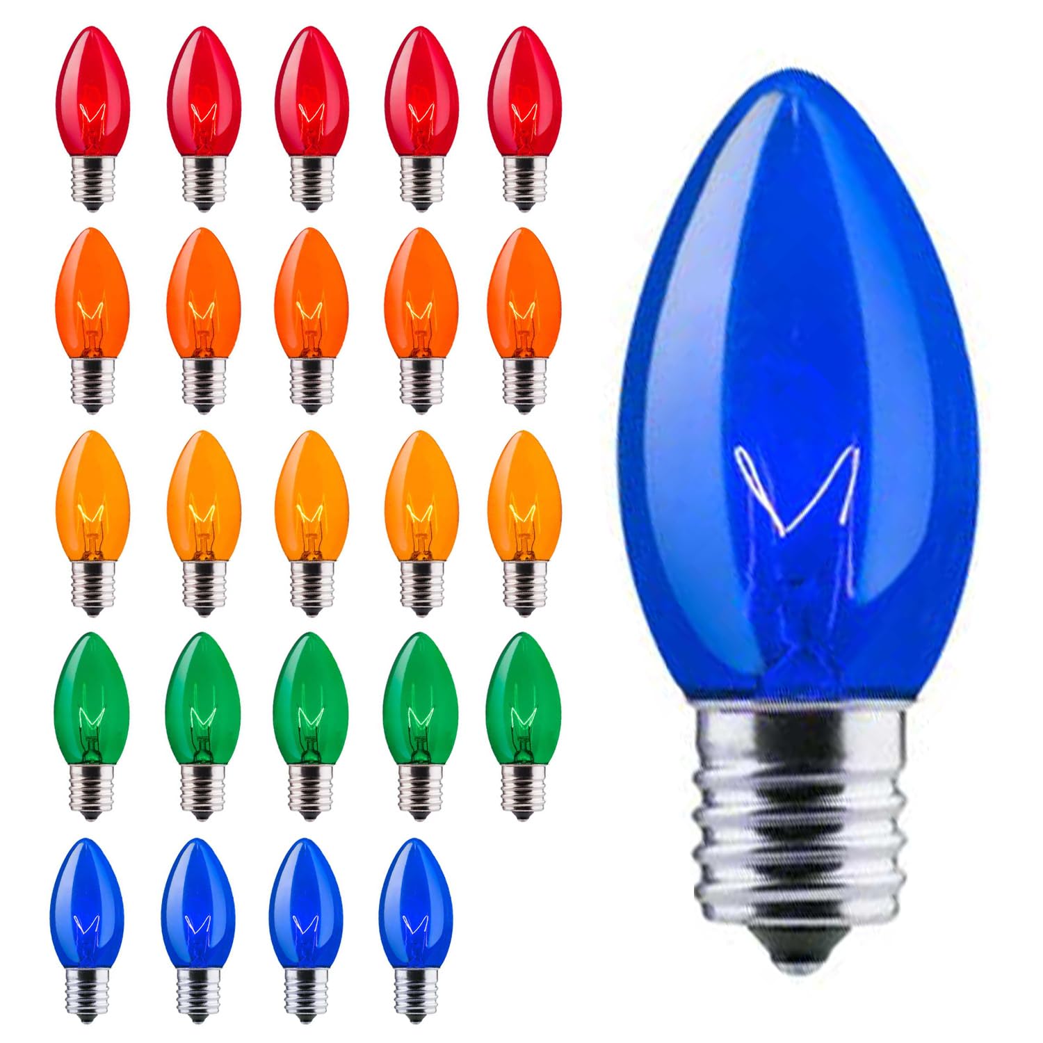 Brightown 50 Pack C9 Incandescent Bulb, C9 Christmas Replacement Light Bulb For Christmas String Light, E17 Intermediate Base, 7
