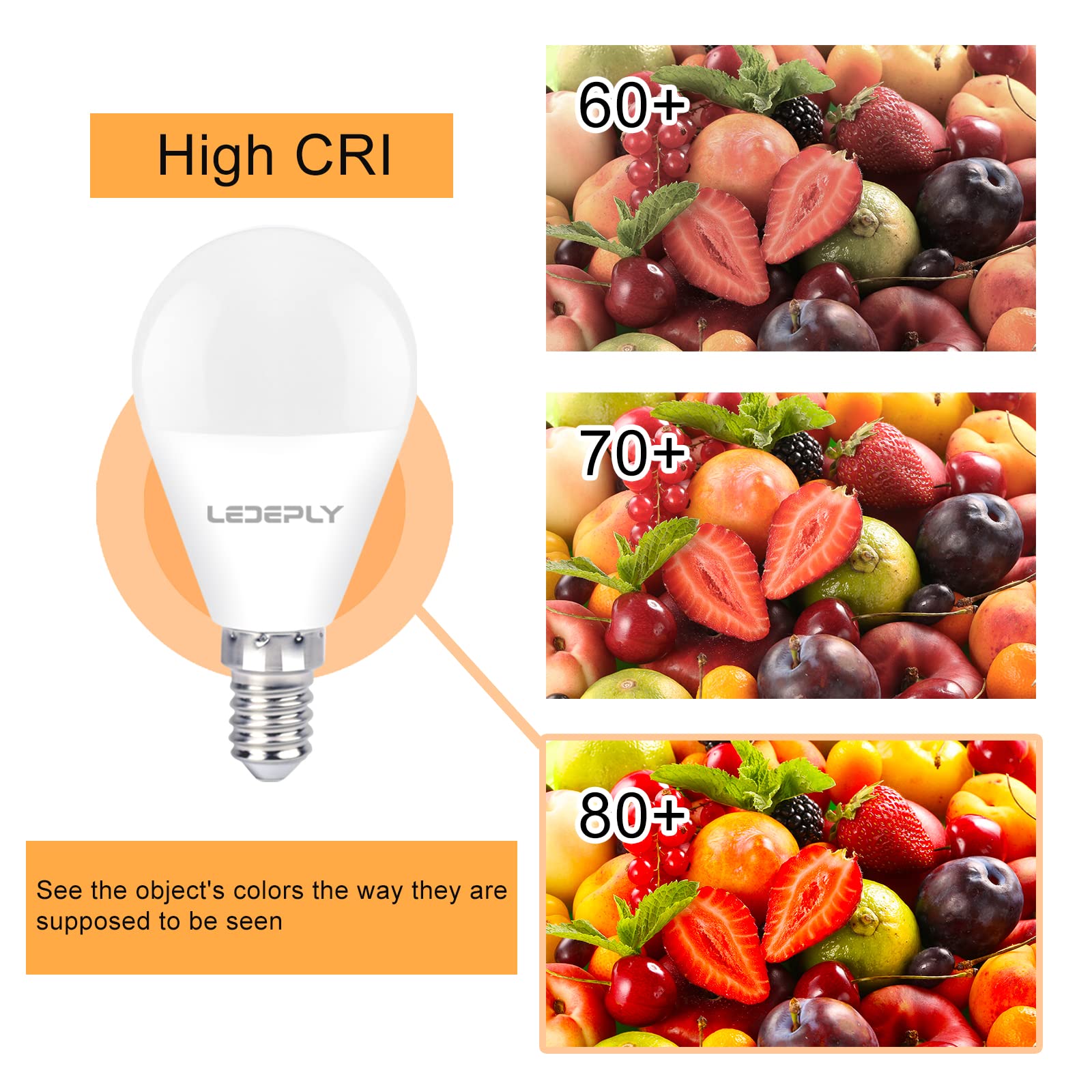 Ledeply A15 Ceiling Fan Light Bulbs, Dimmable, E12 Base Led Bulb, 5.5W=40W, Warm White 2700K, 500 Lumen, Led Light Bulb, 6 Pack