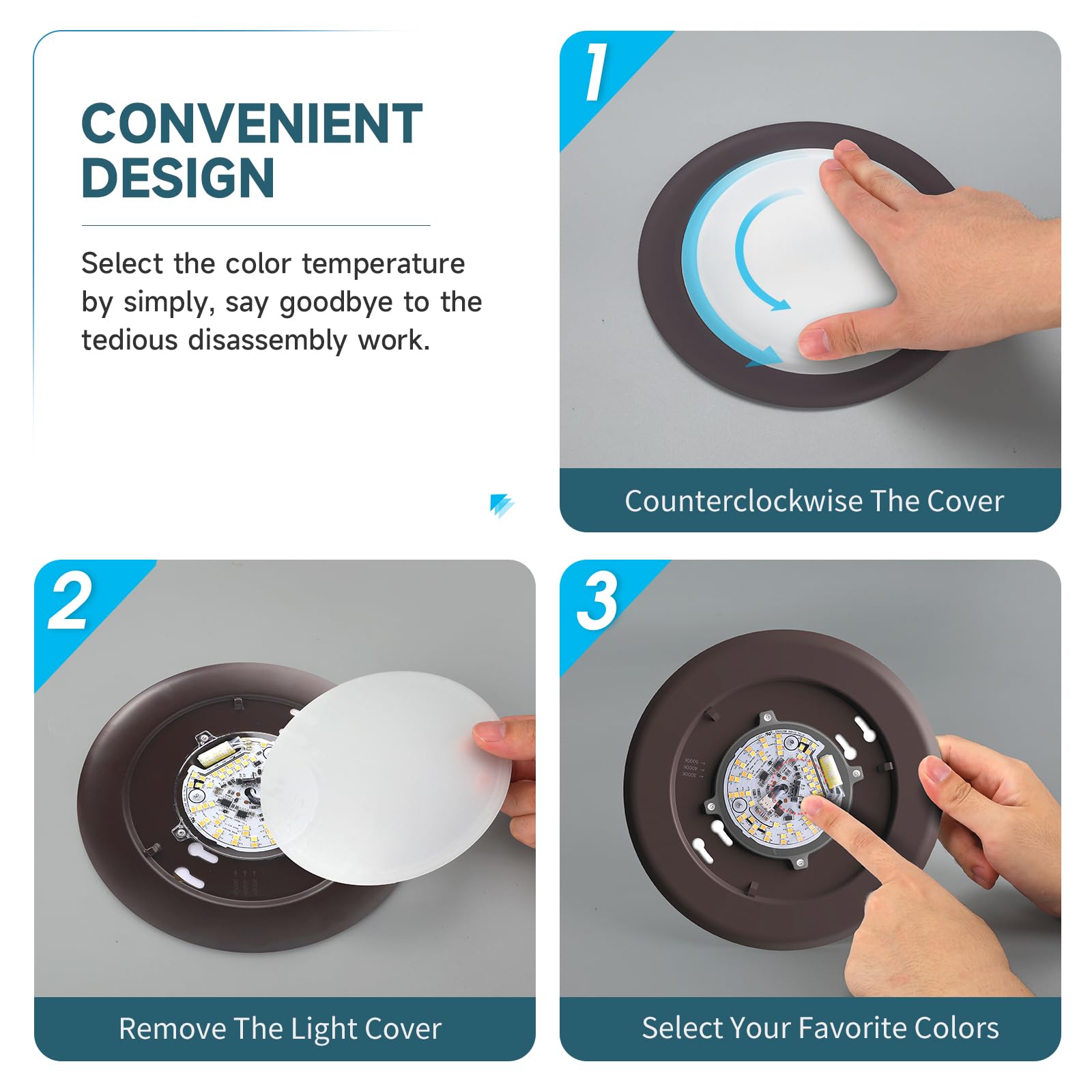 ECOELER 6 Inch LED Flush Mount Ceiling Light, 3000K/4000K/5000K, 16.5W, ETL-Listed, Aluminum, Bronze,