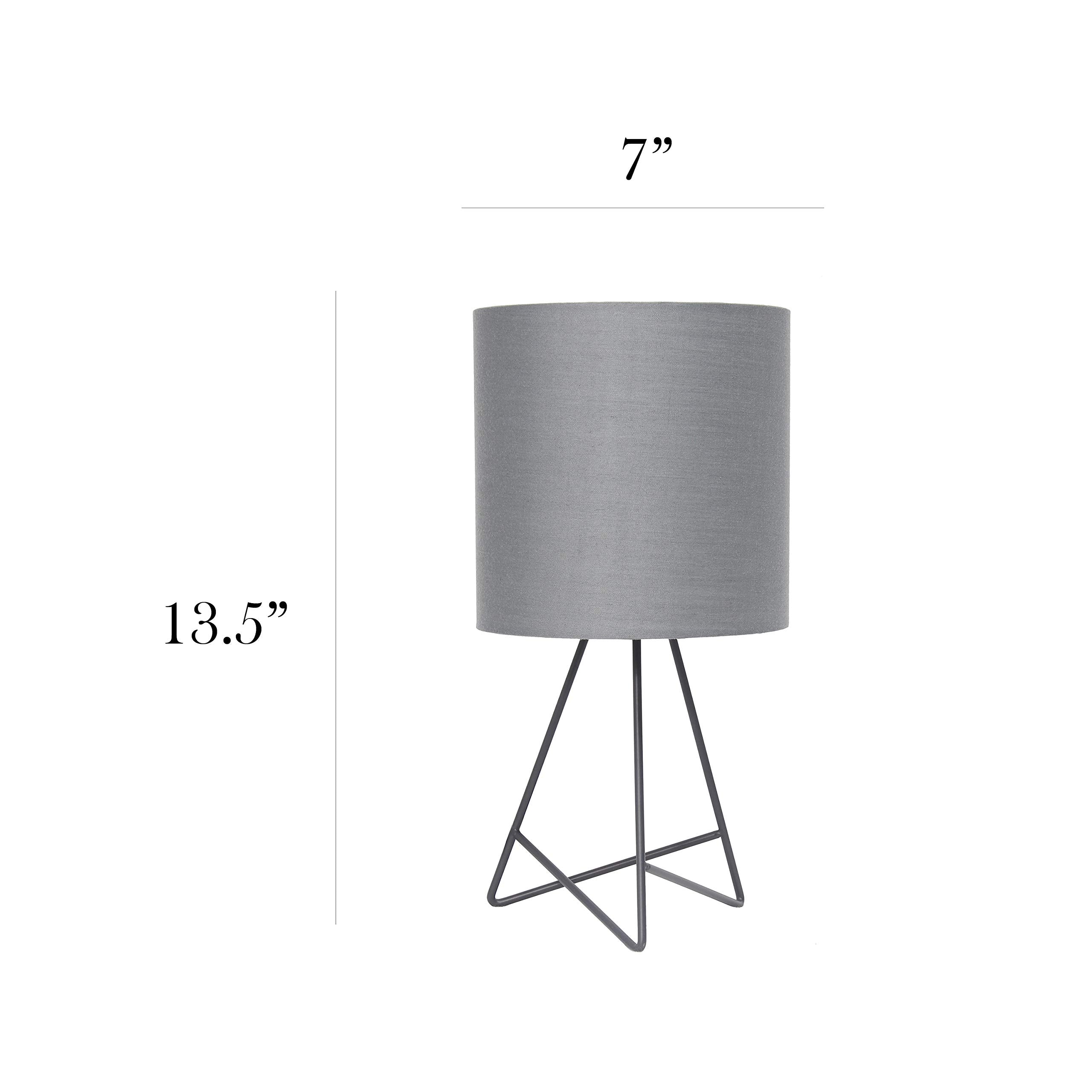 Simple Designs LT2066-GOG 14in Metal Table Lamp, Gray with Gray Fabric Shade, No Bulb Included