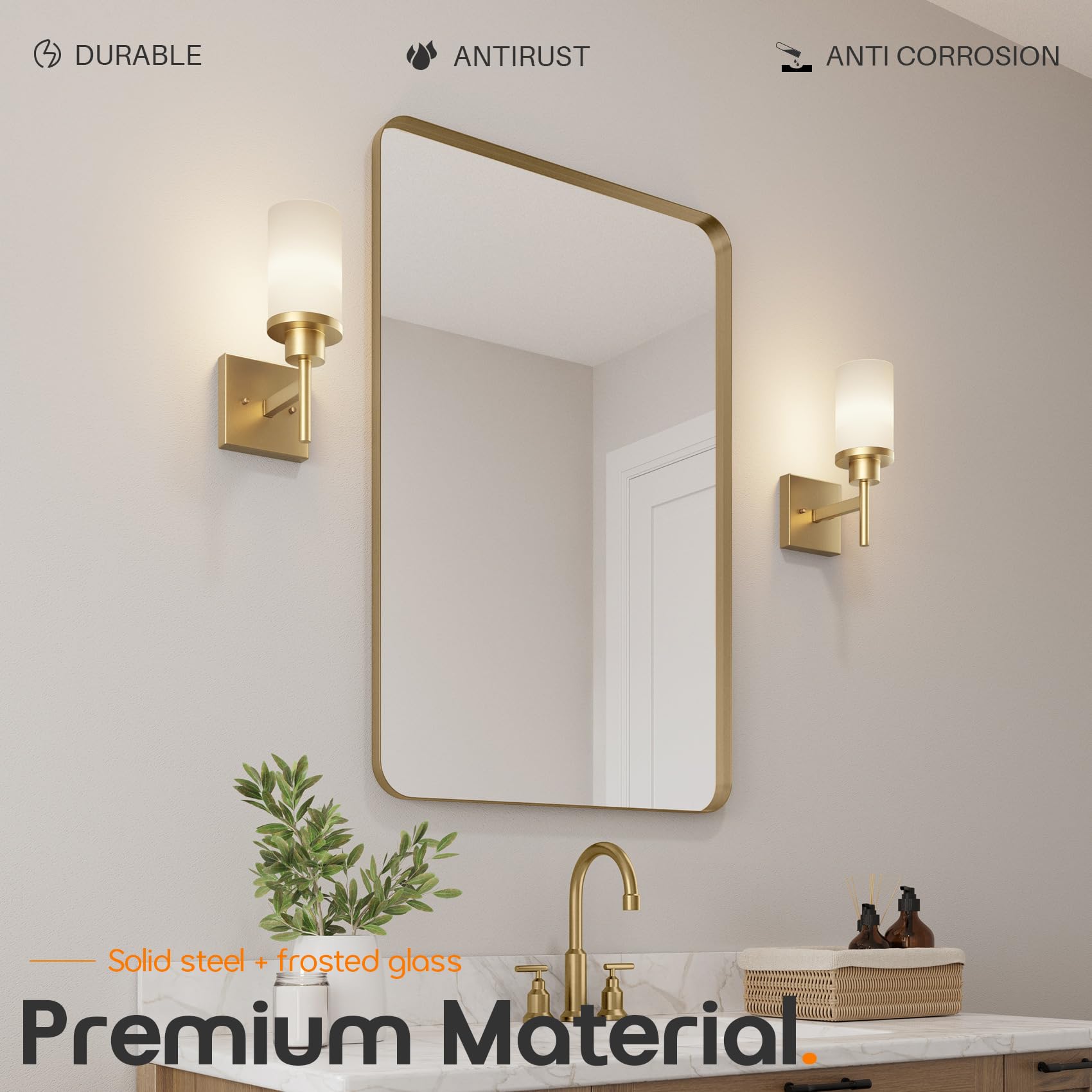 AONEON Vanity Lighting Fixture - Brushed Gold Wall Lamp, 1-Light, White Frosted Glass, Model T001GD-L1 for Bathroom, Bedroom, Living Room