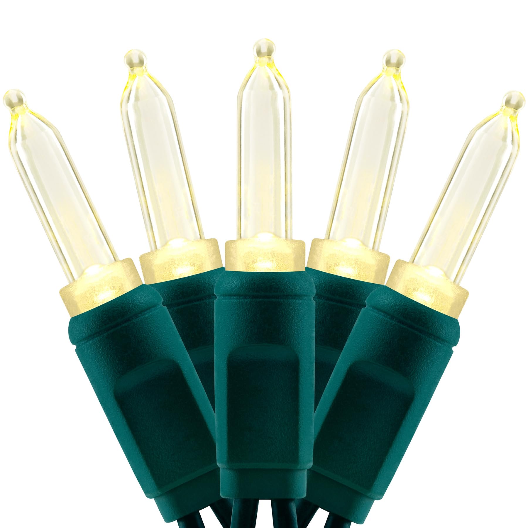 YULETIME T5 LED Christmas Lights, 100 Warm White Bulbs, 33 ft Waterproof Green Wire String Lights, Model YX-T5-100-3