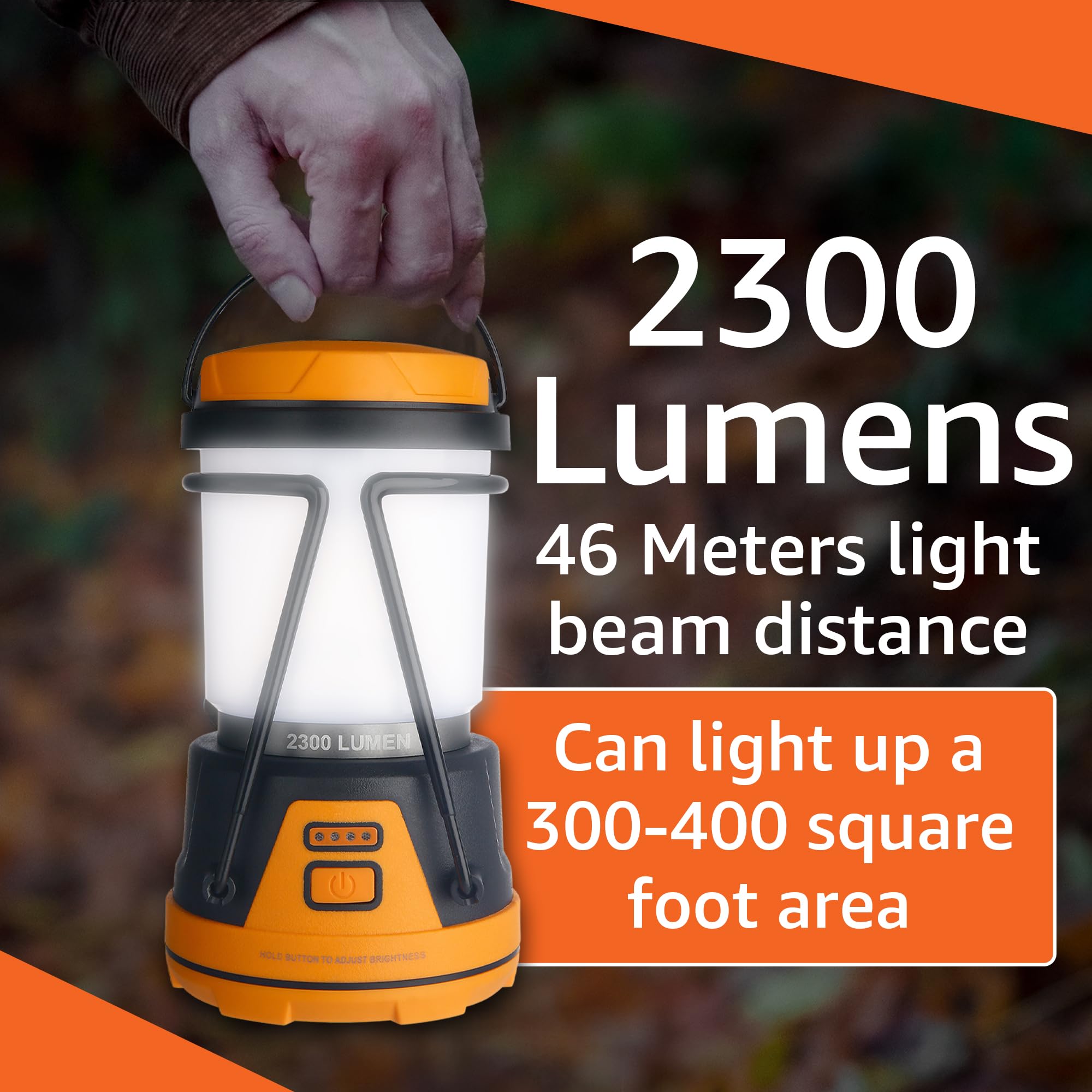 AYL Rechargeable LED Camping Lantern - 2300 Lumens, Waterproof, Black and Orange, Model RESL688, Perfect for Emergencies and Outdoor Use