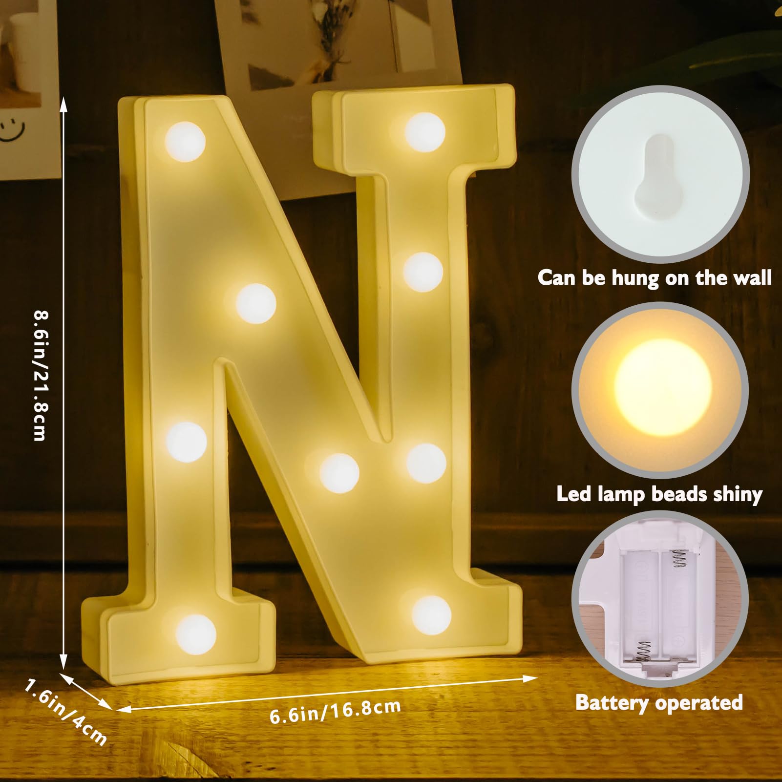 IFDGCTK LED Letter Lights, Decorative Acrylic Marquee Letters, Battery Powered, Warm Light, Alphabet N