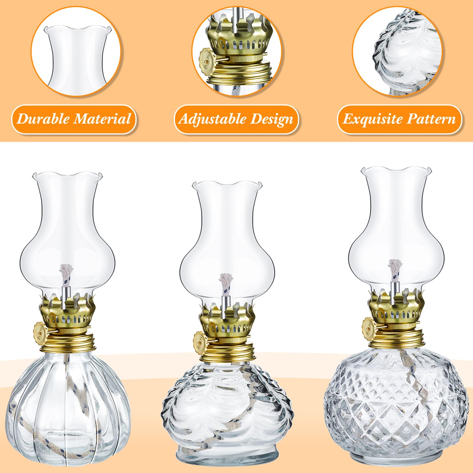 Yexiya 6 Pcs Oil Lamp Vintage Glass Kerosene Lamp Rustic Lantern Chamber Oil Lamps Clear Kerosene Lamp Hurricane Lamp With 6.6 Ft Extra Wick For Indoor Use Home Decor Emergency (Vivid)