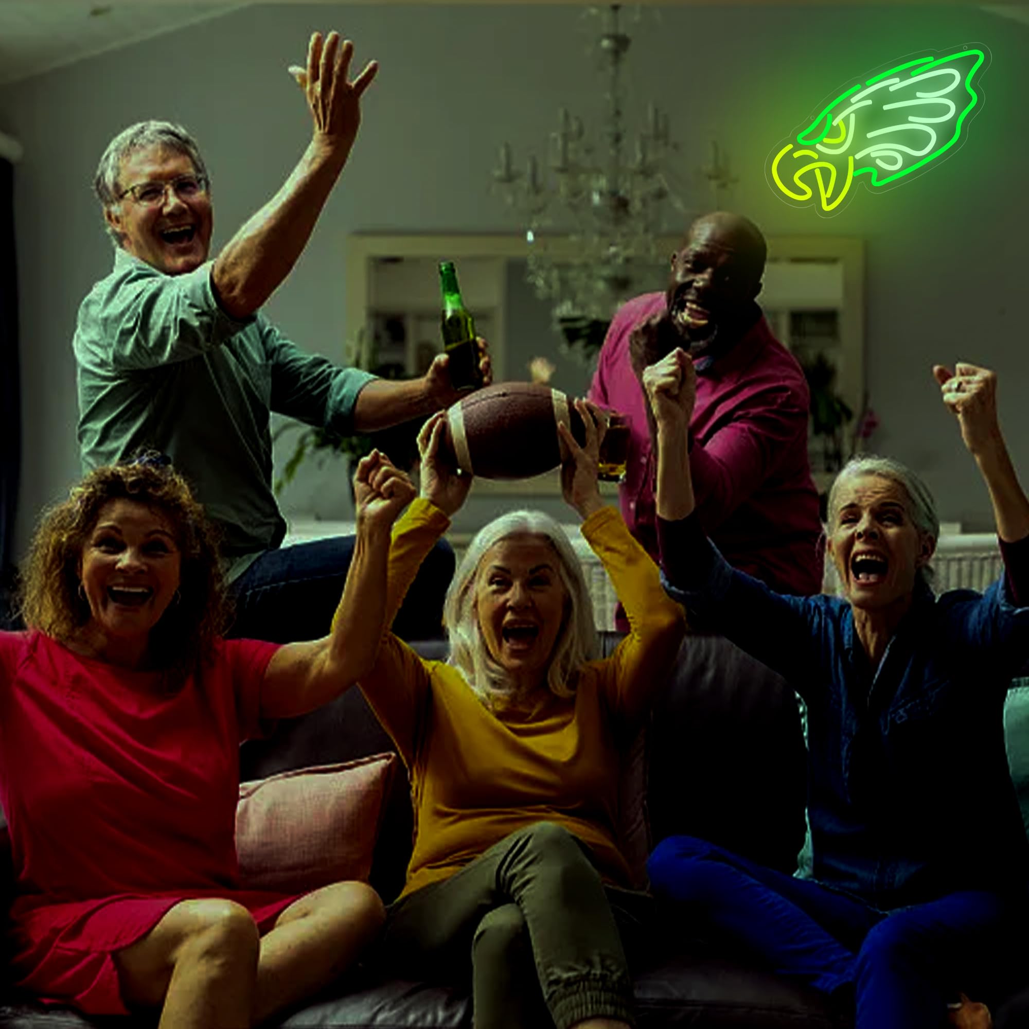 Brineon Football Neon Sign - Green LED Wall Decor, 16.5x7.4in Acrylic Light - Perfect for Man Cave, Bedroom, Party, Club, Bar