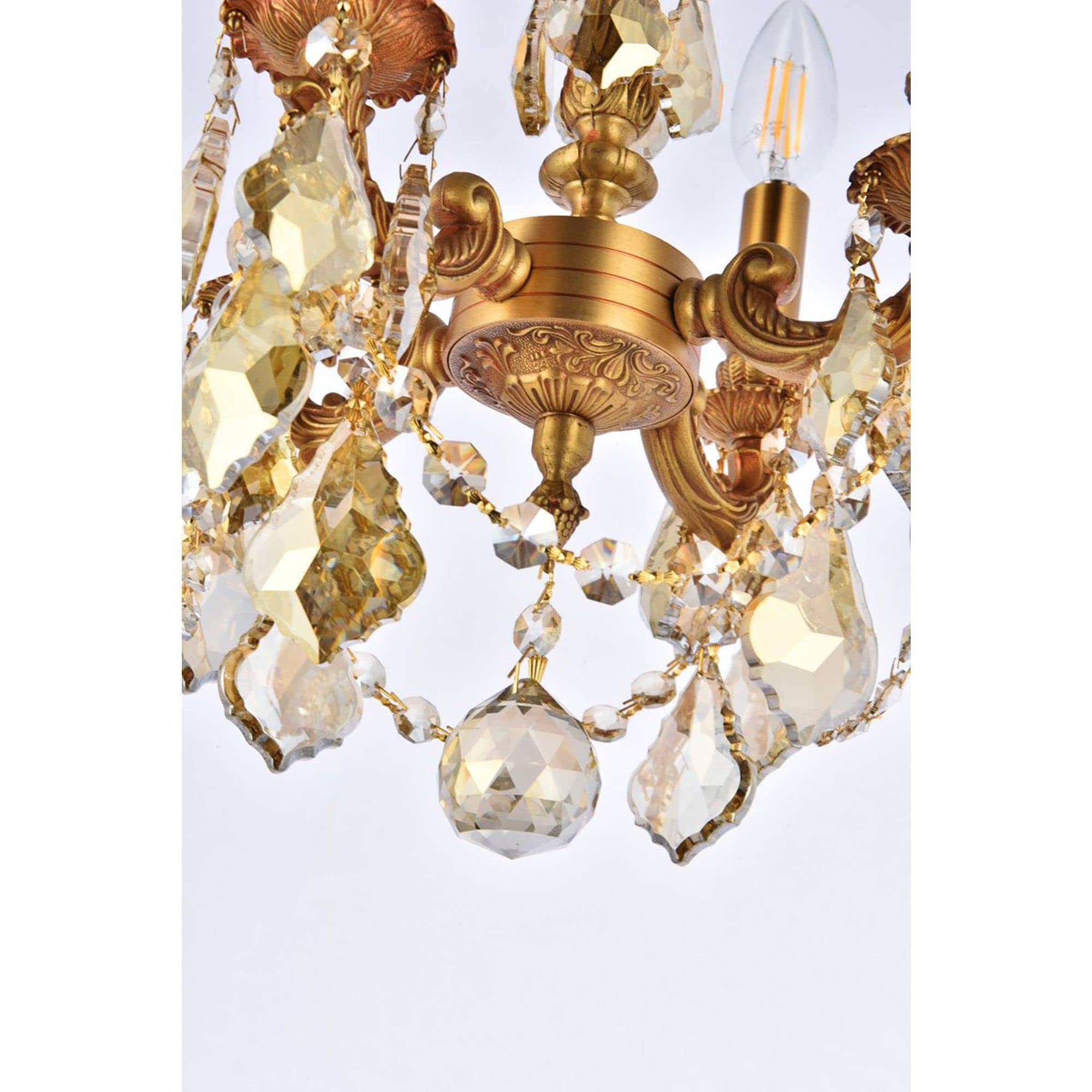 Elegant Lighting 9104D10FG-GT/RC 4-Light Crystal Chandelier, 10inW x 10inH, French Gold Finish with Smoky Golden Teak Crystals