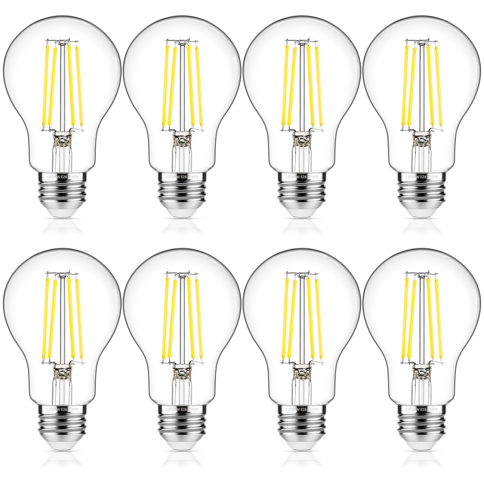 MAXvolador 60W Equivalent E26 LED Filament Light Bulbs, 850LM Daylight White 5000K LED Edison Bulb, Non-Dimmable 6W A19 LED Bulb Medium Base, 8-Pack