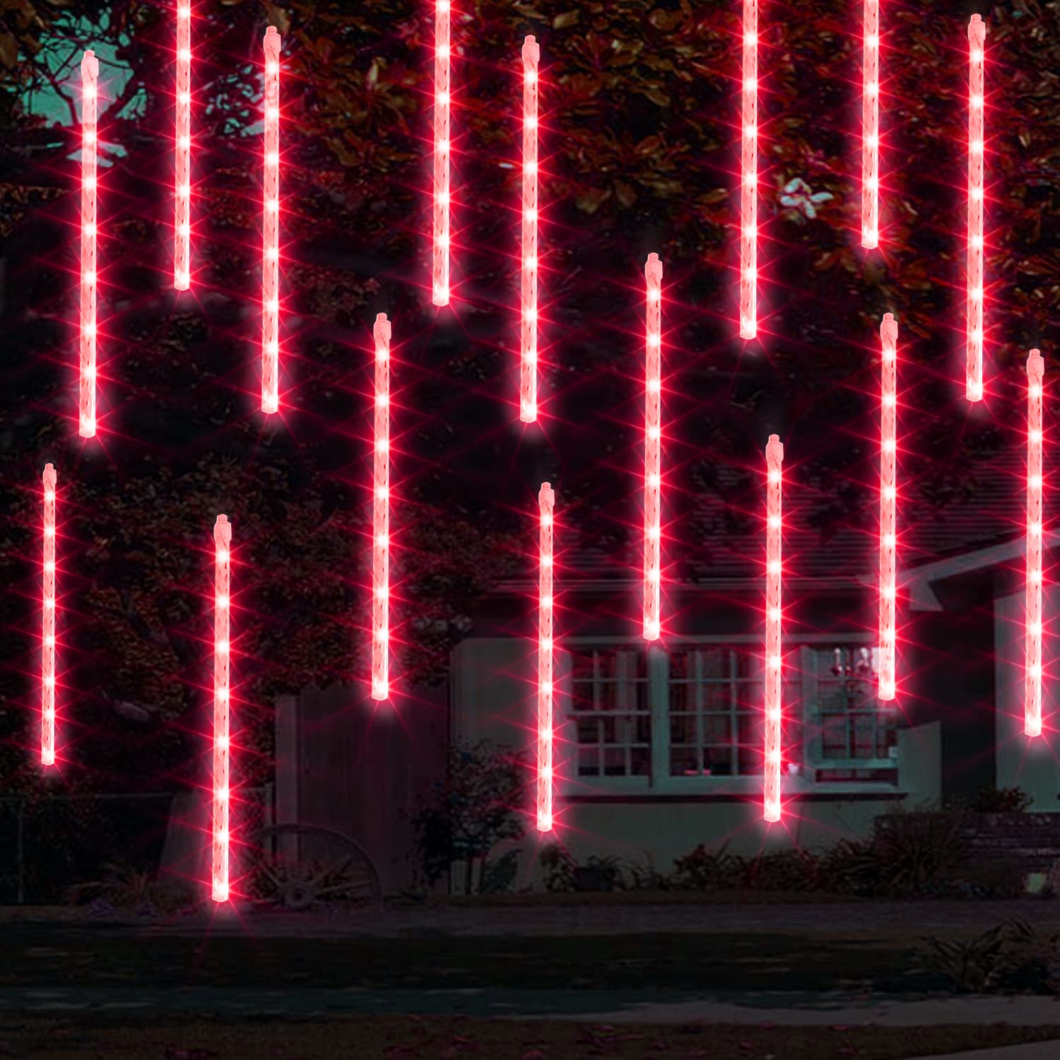 Dazzle Bright 288 LED Meteor Shower Christmas Lights, Waterproof Red Rain Lights, Model HB-300COI for Yard and Tree Decorations