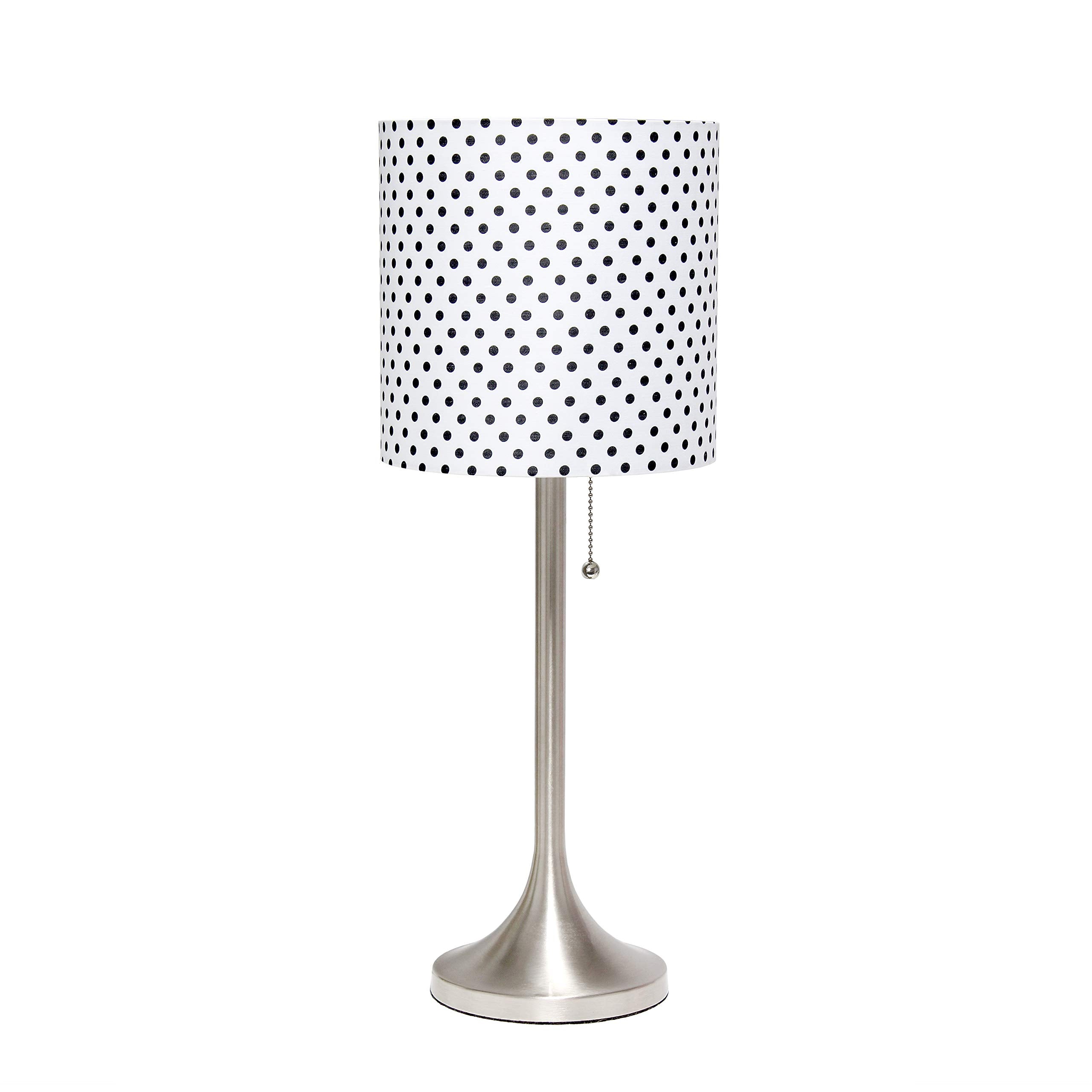 Simple Designs Lt1076-Bnd Tapered Fabric Drum Shade Table Lamp, Brushed Nickel And Polka Dot