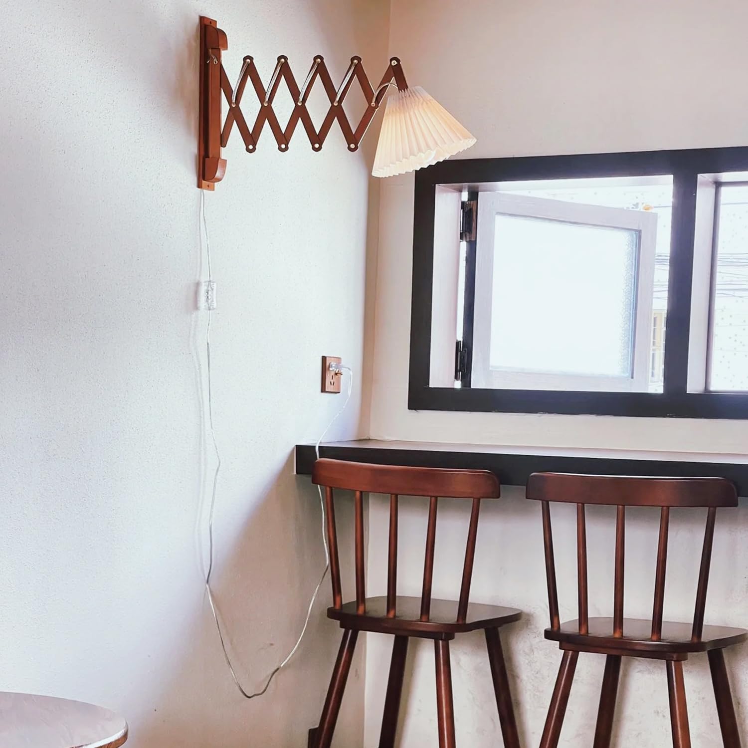 PEAUARL Swing Arm Wall Sconce, Brown Wooden Lamp for Bedroom & Living Room, Model PWLBB, On/Off Switch, E26 Bulb Excluded