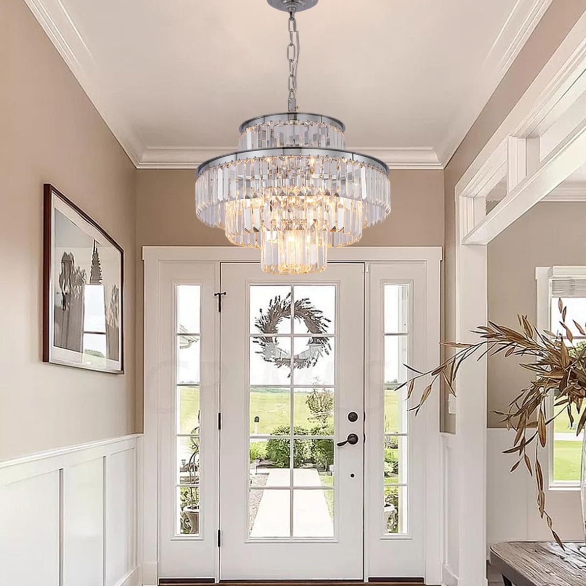 Gmlixin Chrome Crystal Chandelier Lights 20 Inch Luxurious Chandeliers Hanging Pendant Light Fixture For Dining Rooms Living Roo