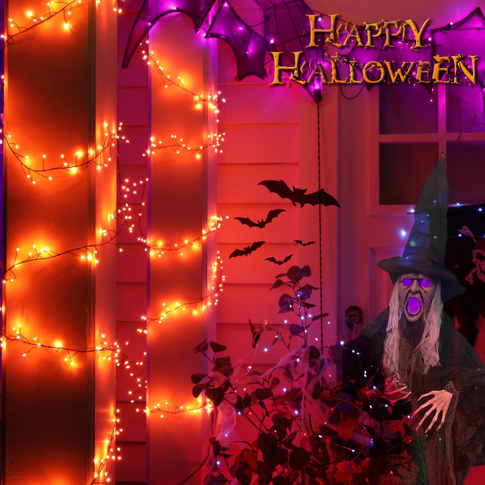 Halloween Fairy Lights Plug in, 10Feet 200 LEDs Firecracker String Lights with Remote, Cluster String Lights for Ceiling Bedroom
