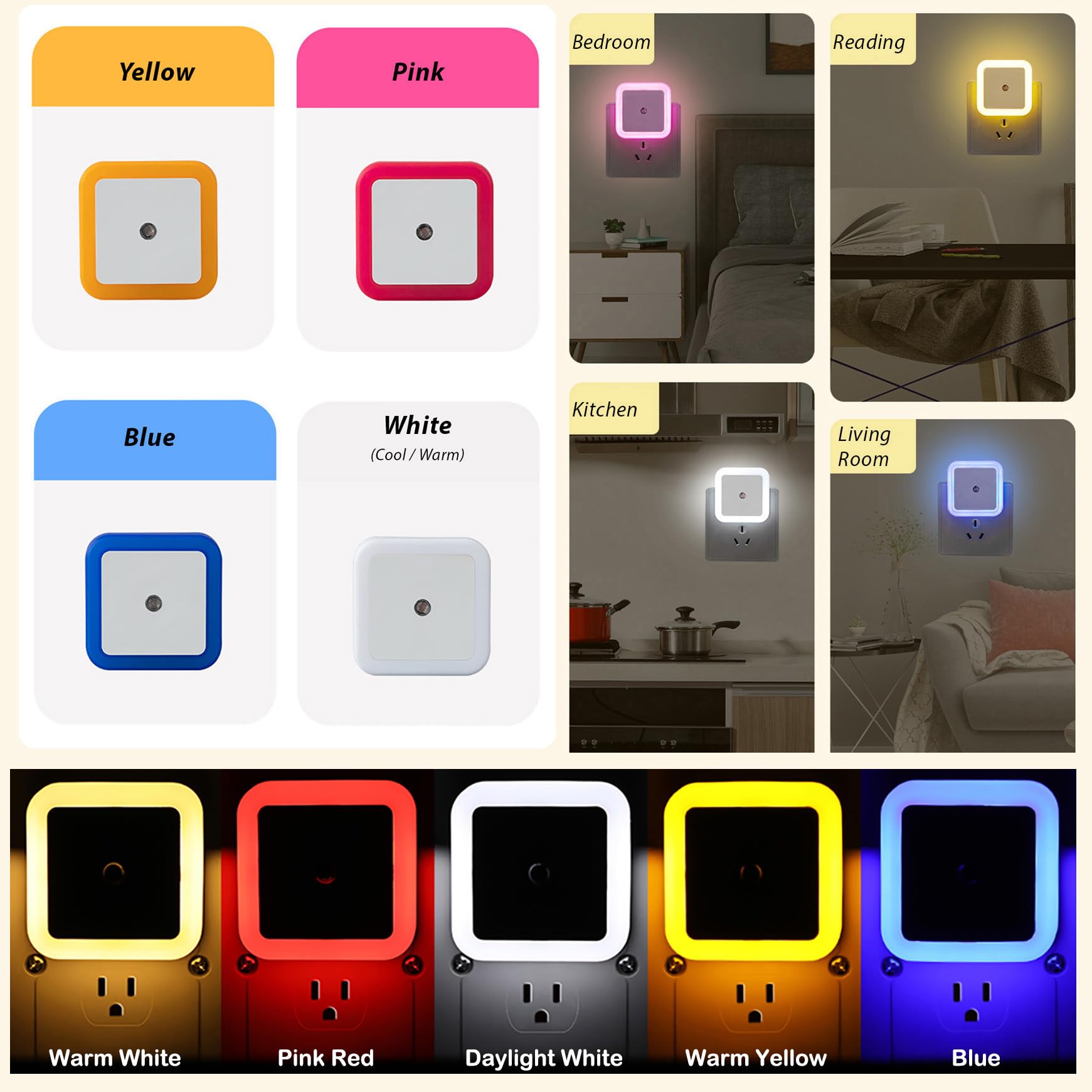 ZEZHOU Night Lights Plug into Wall - 4-Pack LED Dusk to Dawn Sensor, Soft Blue, Model Z-NLS, Safe Auto-On/Off for Home Use