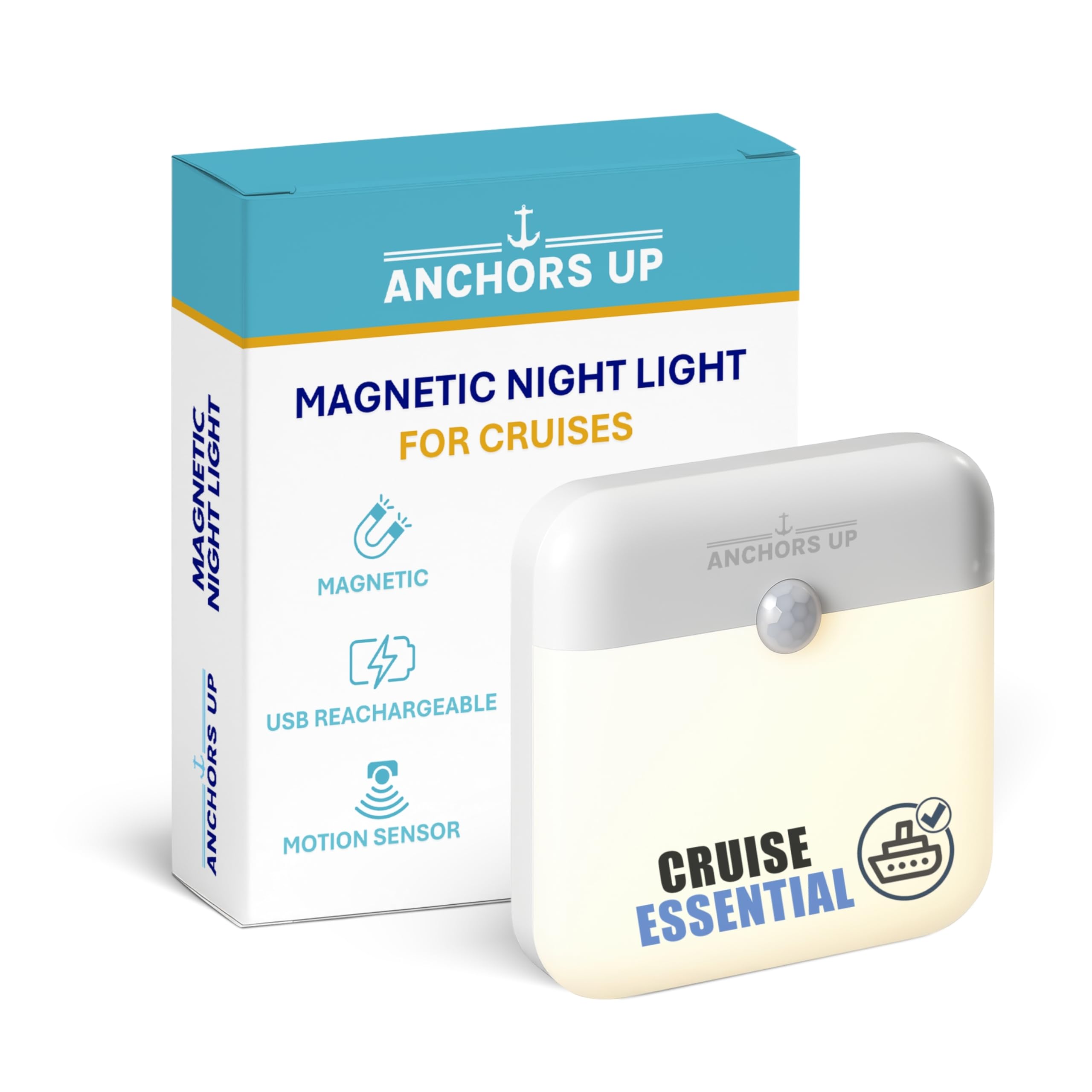 Cruise Cabin Magnetic Night Light with Motion Sensor USB Rechargeable - LED Motion Sensor Light - Warm White - for Carnival, Roy