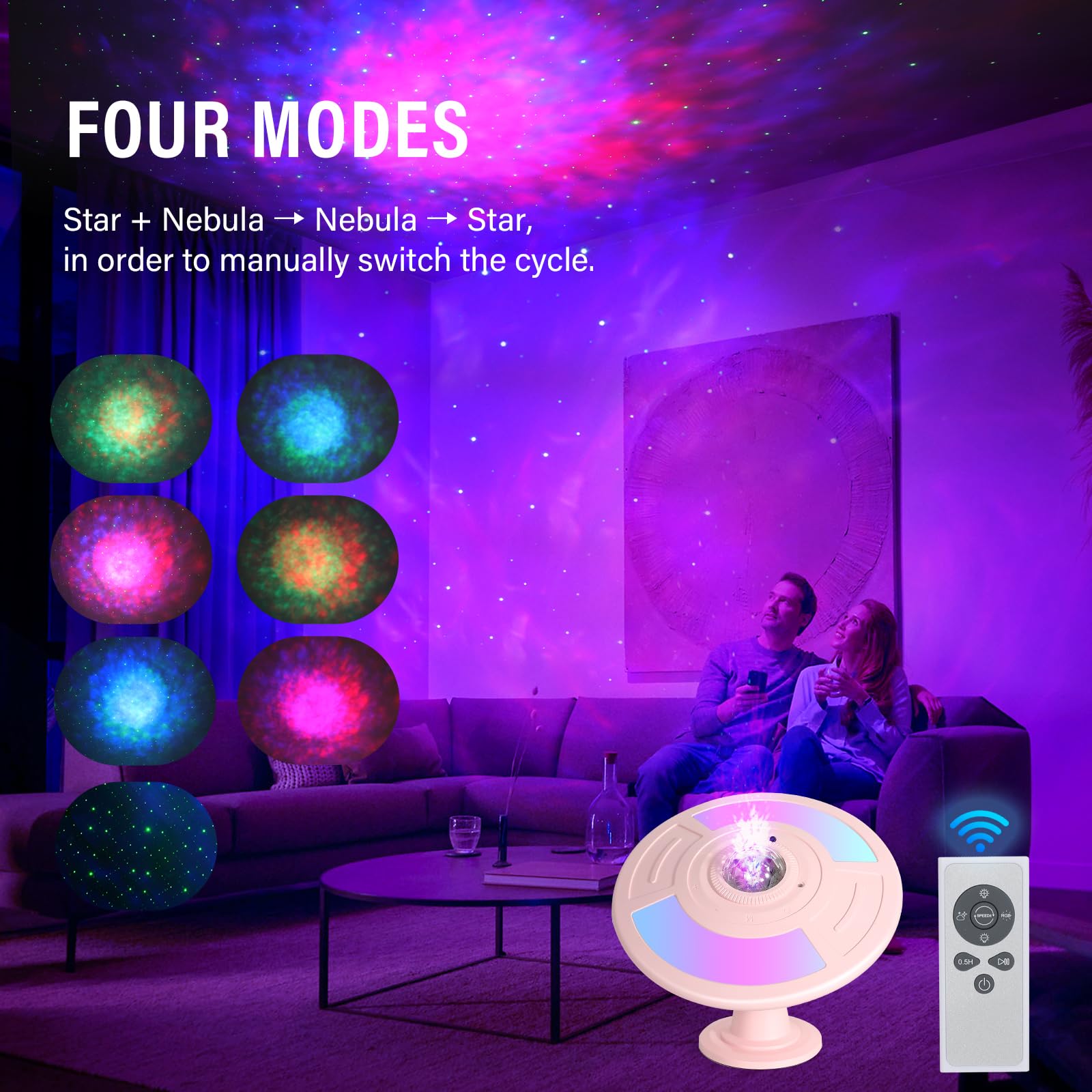 HASULL UFO Galaxy Projector Lamp - RGB Color-Changing, USB Charging, Auto Focus, Pink, Model zbc, Perfect for Kids' Room & Party Decor