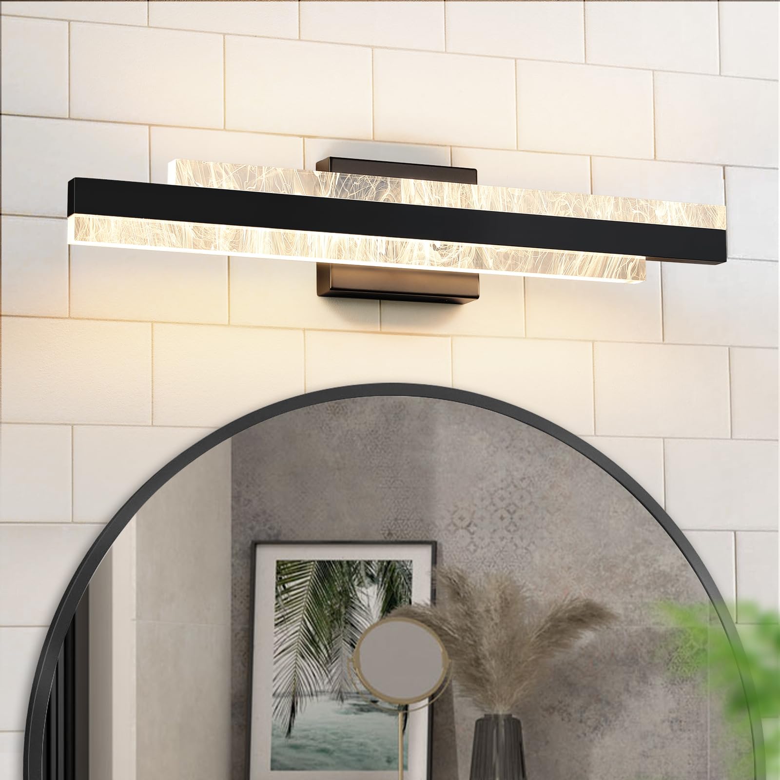 Hahzt Modern Bathroom Vanity Light: Matte Black 24 Inch 28W Dimmable Led Bath Bar Light Fixtures Over Mirror - Wall Sconce Picture Lights For Paintings Cabinets Bedroom 3000K