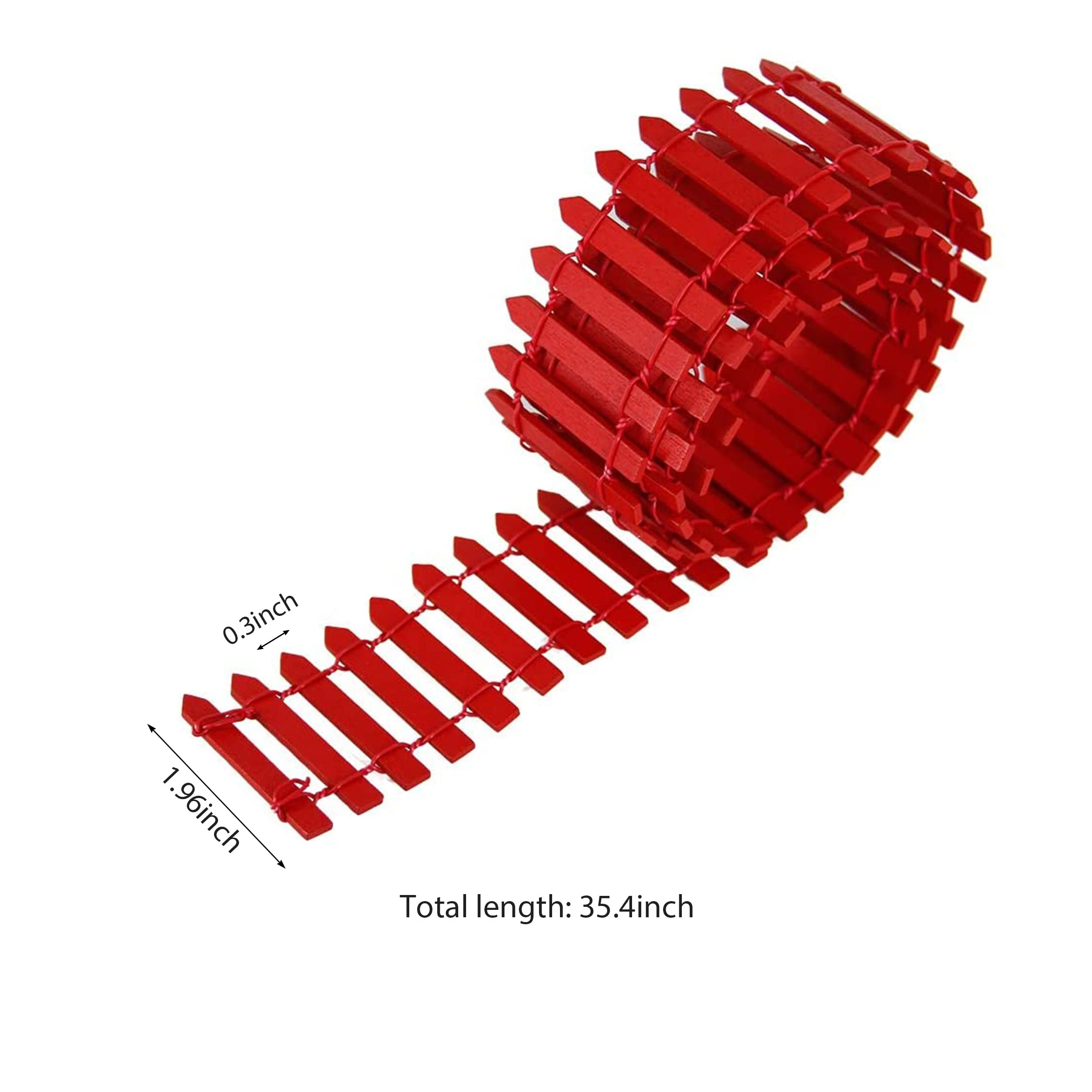 Robkea 36&quot; Mini Fairy Garden Fence With 40Ft Waterproof Led Solar String Lights - Red