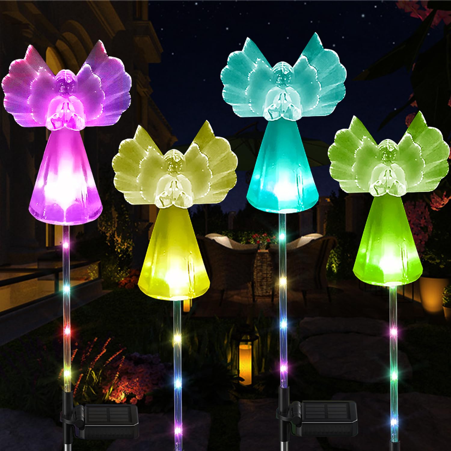 XKYQSY Solar Angel Lights Outdoor Decor - 4 Pack Decorative Color Changing Waterproof LED Angel Stake Lights for Cemetery Grave Garden Patio Yard Art Lawn Decoration  Grave Markers  Memorial Gifts