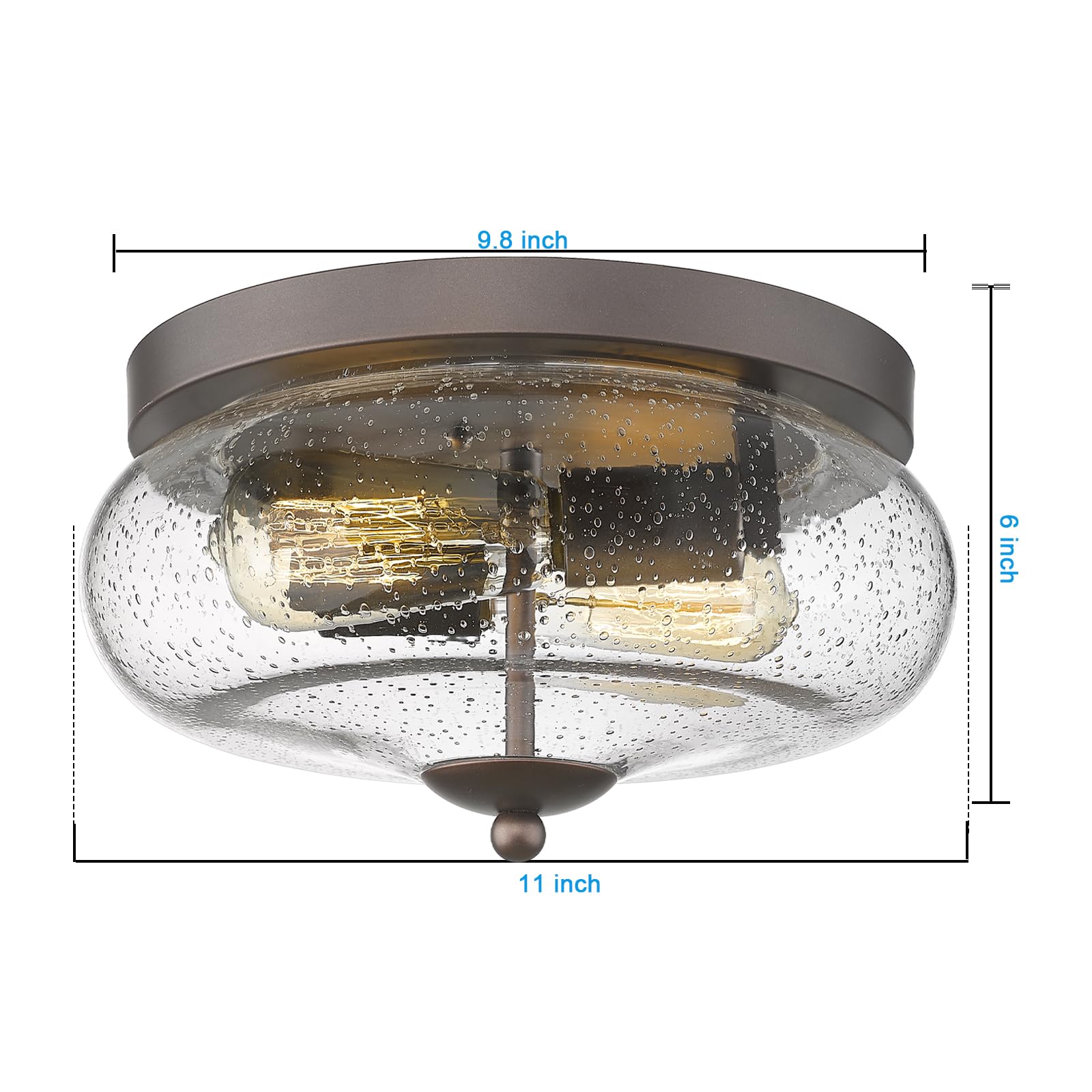 Darkaway Ceiling Light Fixtures, Oil-Rubbed Bronze, Metal, 11inch, Seeded Glass Shade, Model 6T1F, Indoor Outdoor Flush Mount