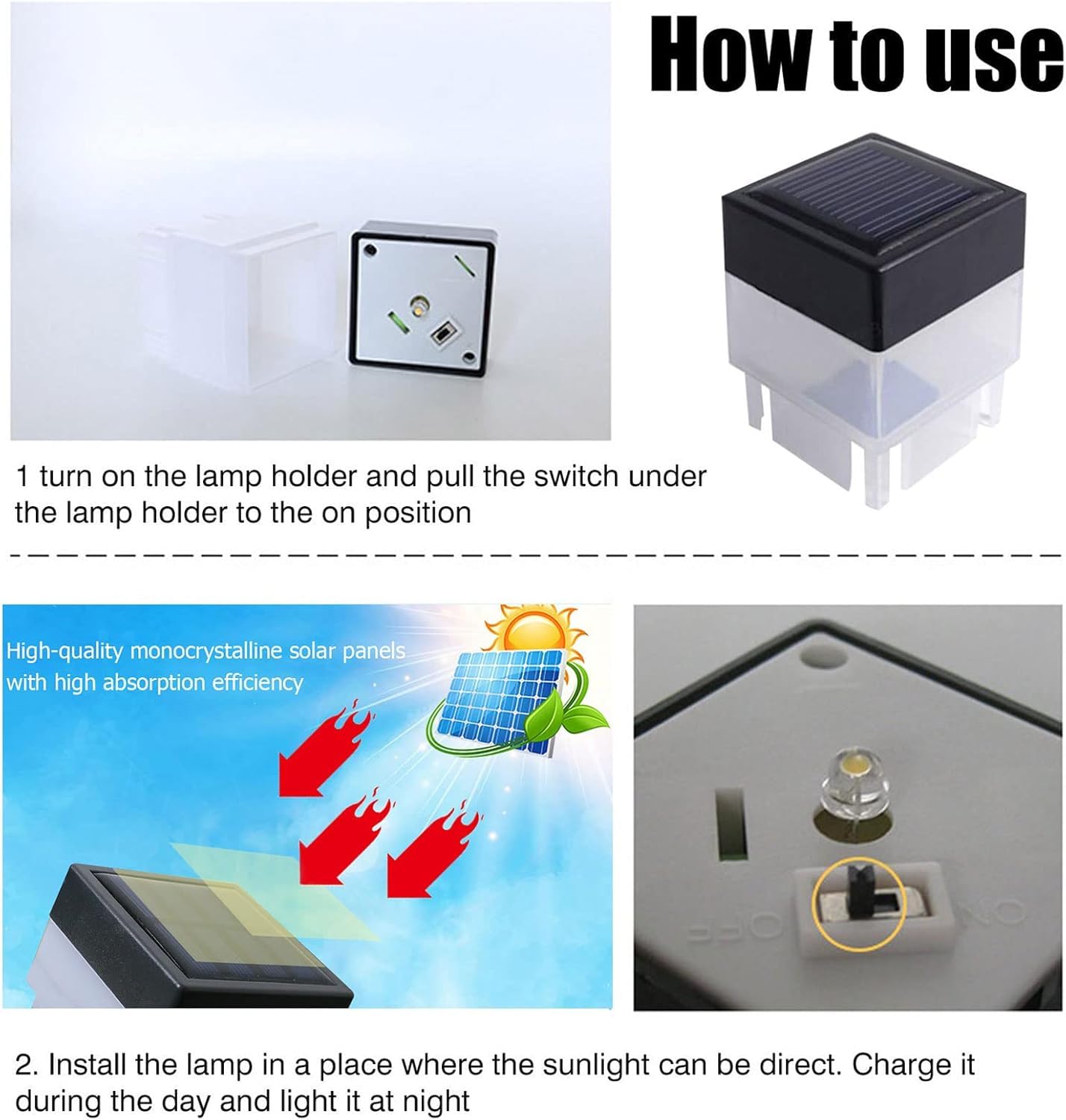 Ouyangl Solar Led Fence Post Cap For Wrought Iron And Aluminum Or Garden, Solar Fence Lights White Light, For Garden, Yard, Path