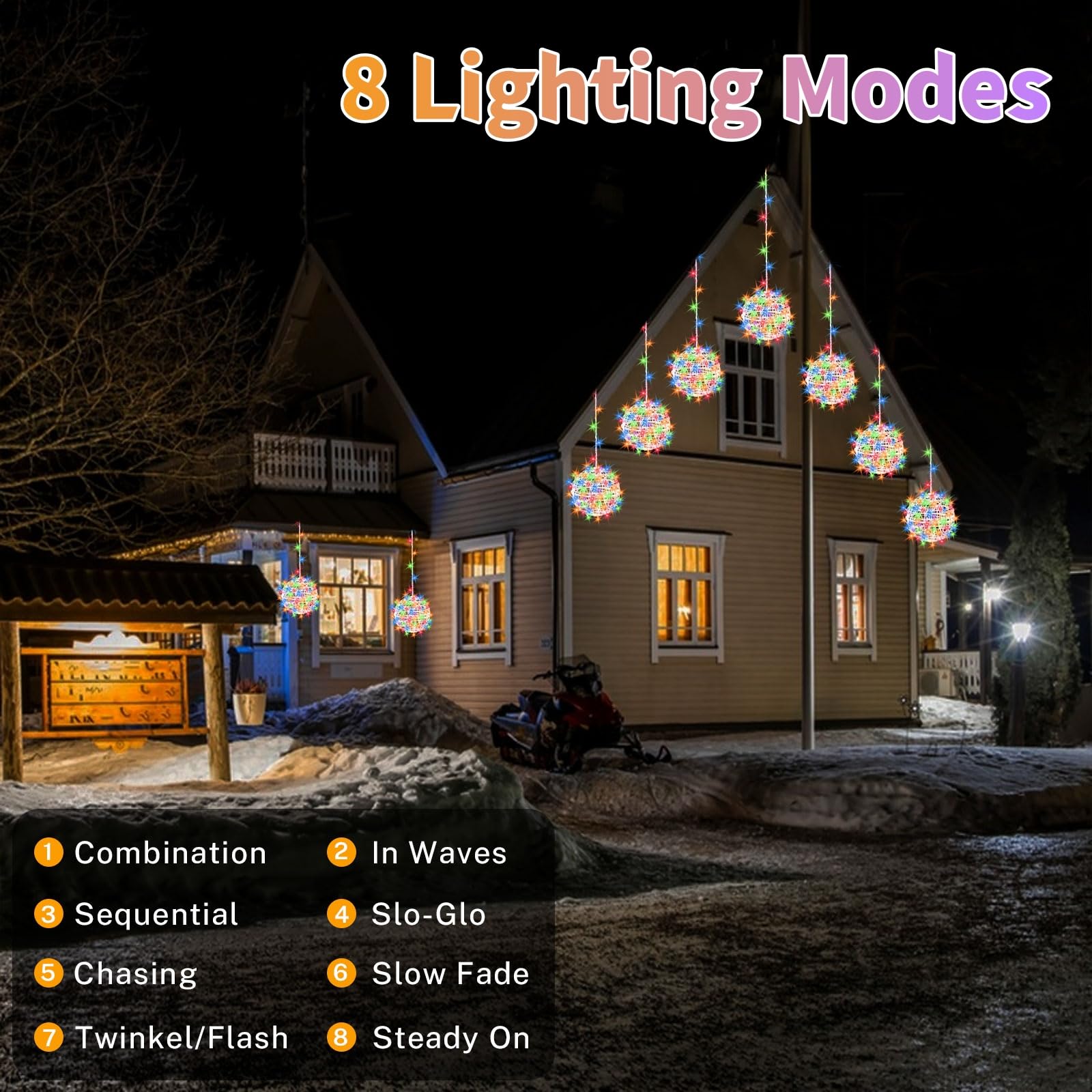 Outdoor Christmas Balls Lights 4 Pack Hanging 11.8 Led Garden Sphere Tree Lights 8 Modes Waterproof String Lights With Memory Timer Plug For Party Yard Porch Eave Patio Home Decoration-Multicolor