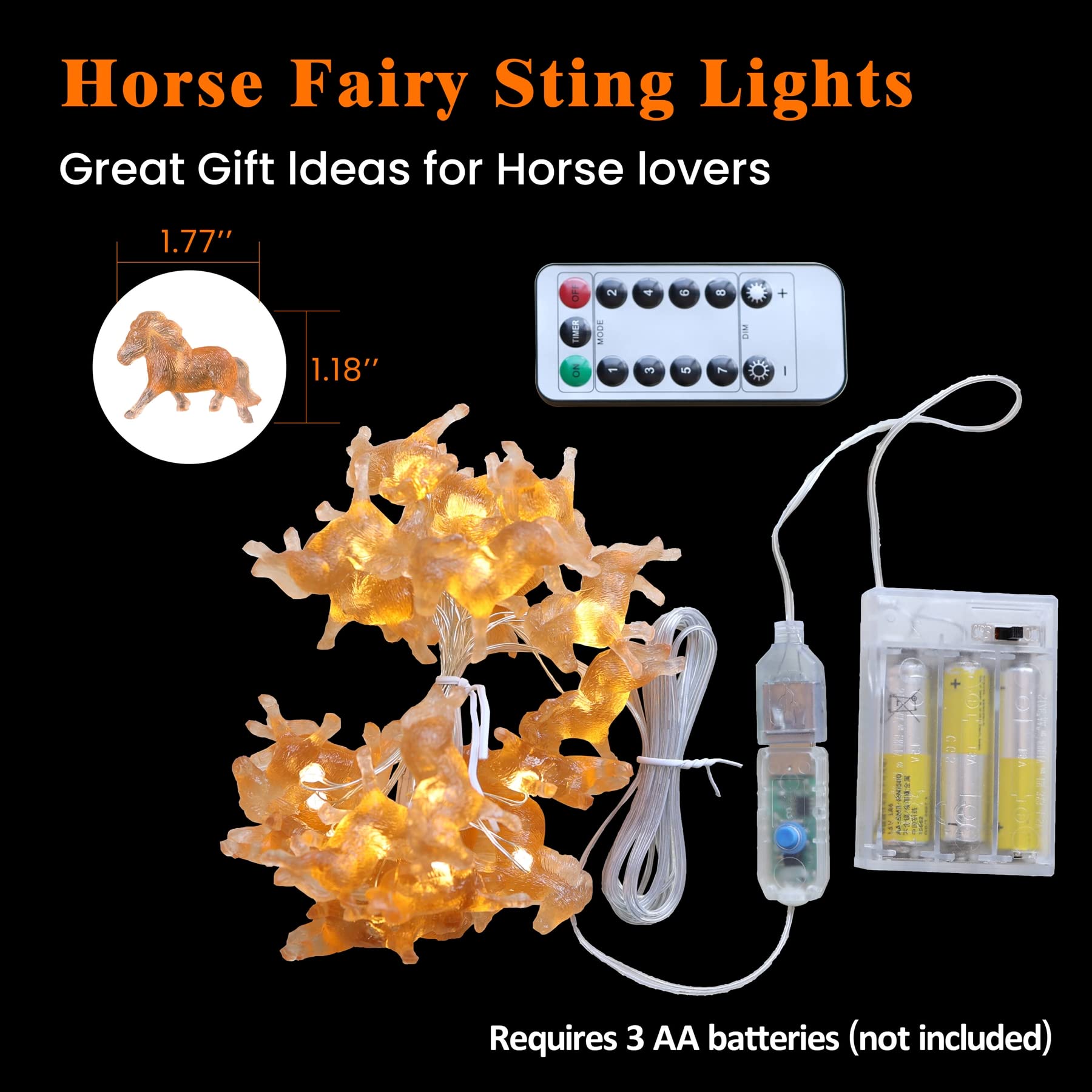 Cute Decorative Lights Fairy String Lights Horse Gifts For Women Novelty Pony Lights 20Leds 8Ft Usb Plug In Or Battery Operated For Bedroom Birthday Room Xmas Thanksgiving Decor