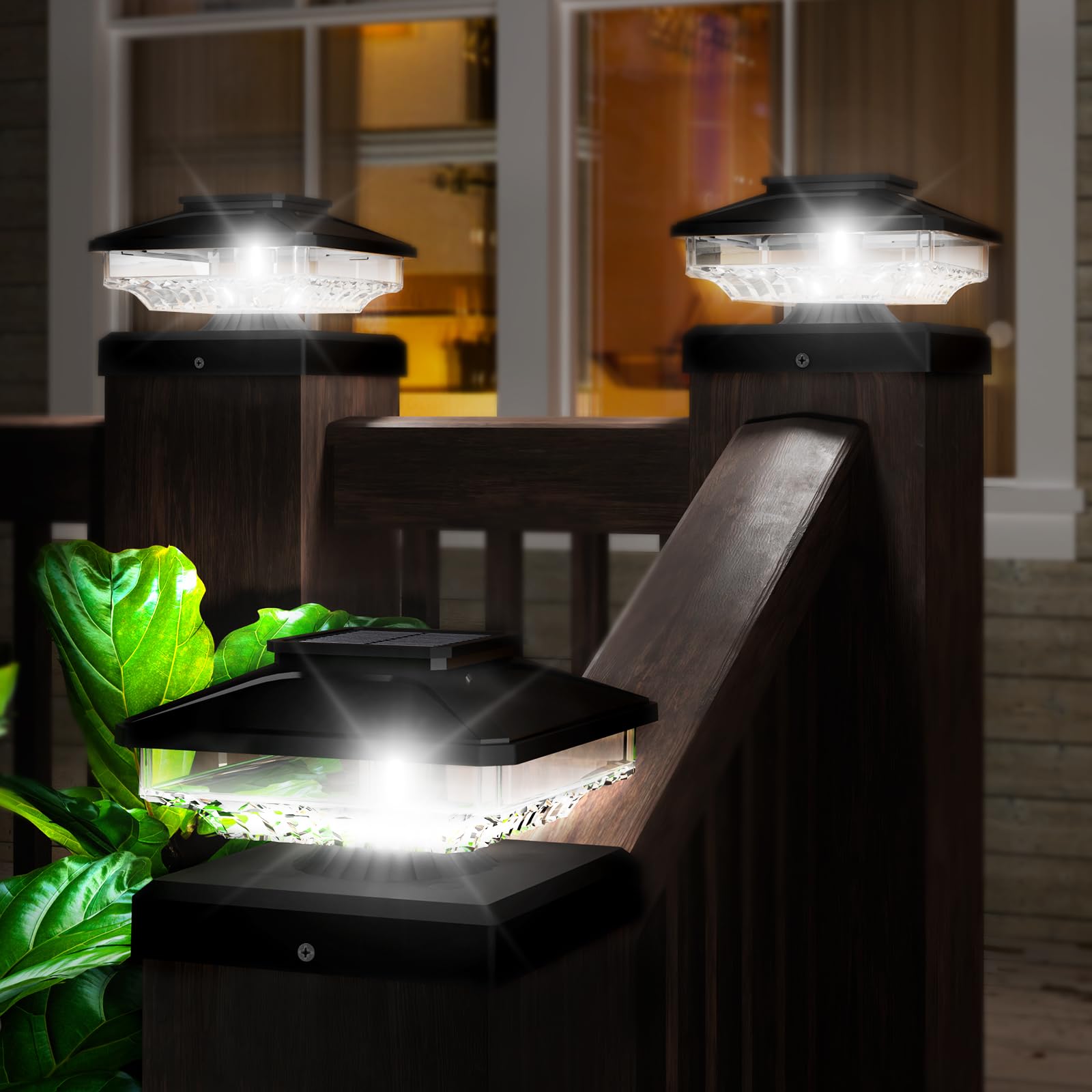 BITPOTT Bright Solar Post Cap Lights 2 Pack, 3-in-1 [4X4/5X5/6X6] Fence Post Solar Lights Waterproof IP65, 6000K Outdoor Post Li