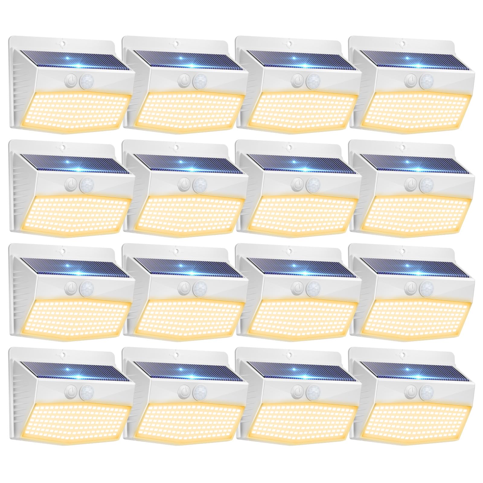 Peasur 16 Packs Solar Outdoor Lights Motion Sensor Solar Security Lights Waterproof with 3 Lighting Modes Solar Powered Wall Lights Outside for Garden Fence Yard Deck, Warm White