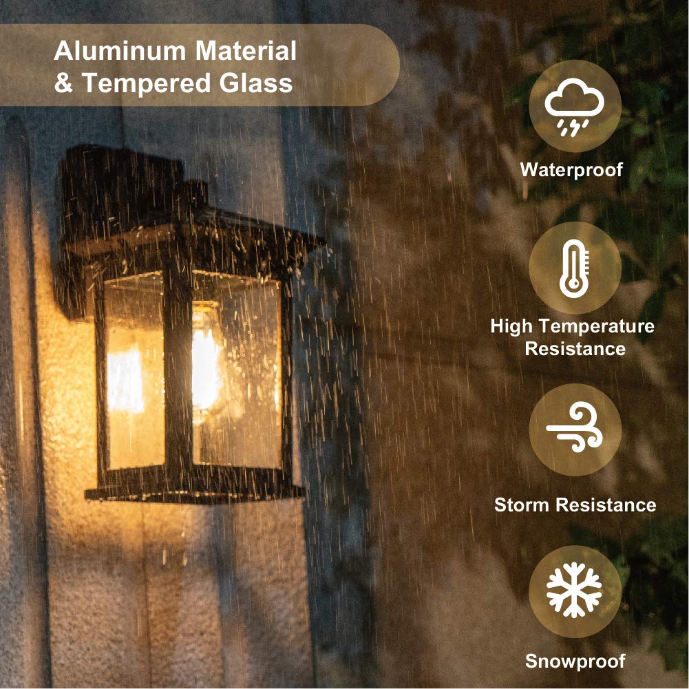 Jetima Outdoor Wall Light With Dusk To Dawn Photocell Sensor, Wall Sconce In Oil Rubbed Bronze (Orb) Finish With Clear Seeded Gl