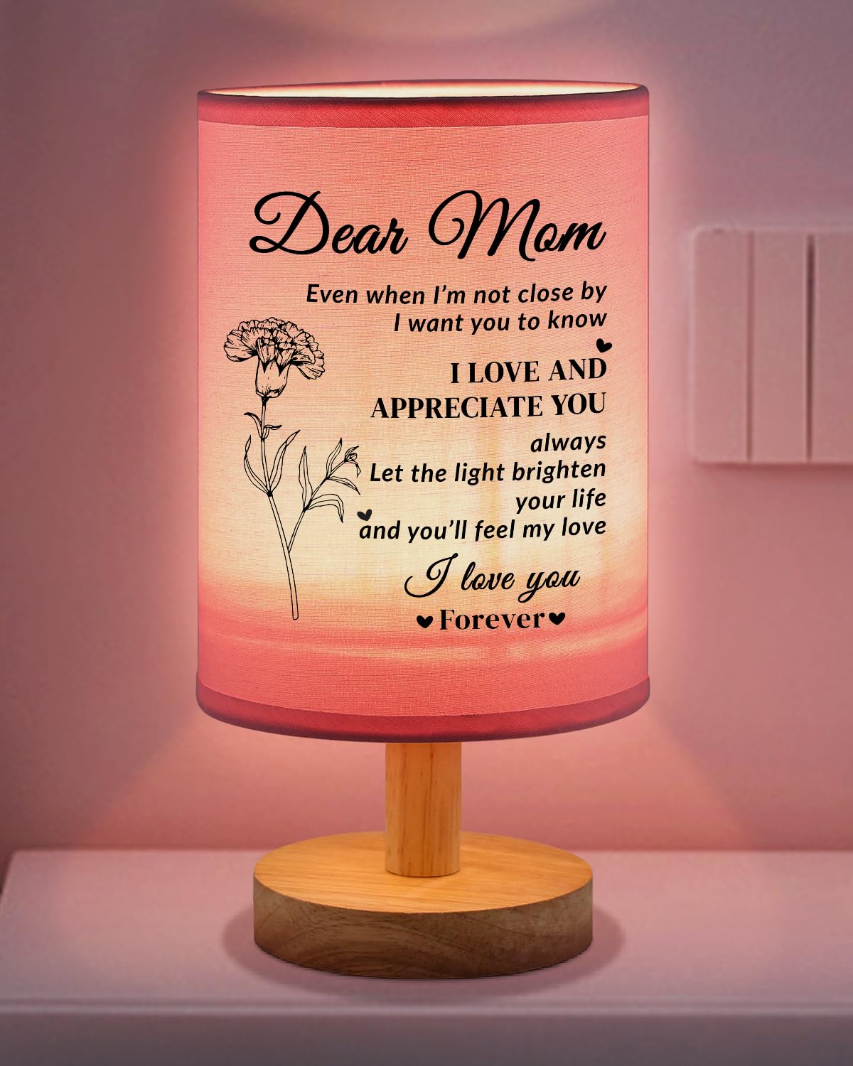 Souhoney Mom Birthday Gifts From Daughter Son, Unique Mothers Day Gifts For Mom, Beautiful Mother Fabric Bedside Lamp Gifts For 