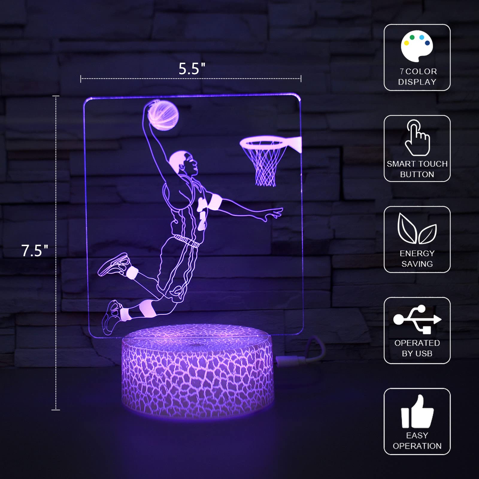 I-Chony Basketball 3D Night Light Gifts For Boys,Basketball Sport Fan Room Decor,16 Colors Changing Dimmable Nba Basketball Toys