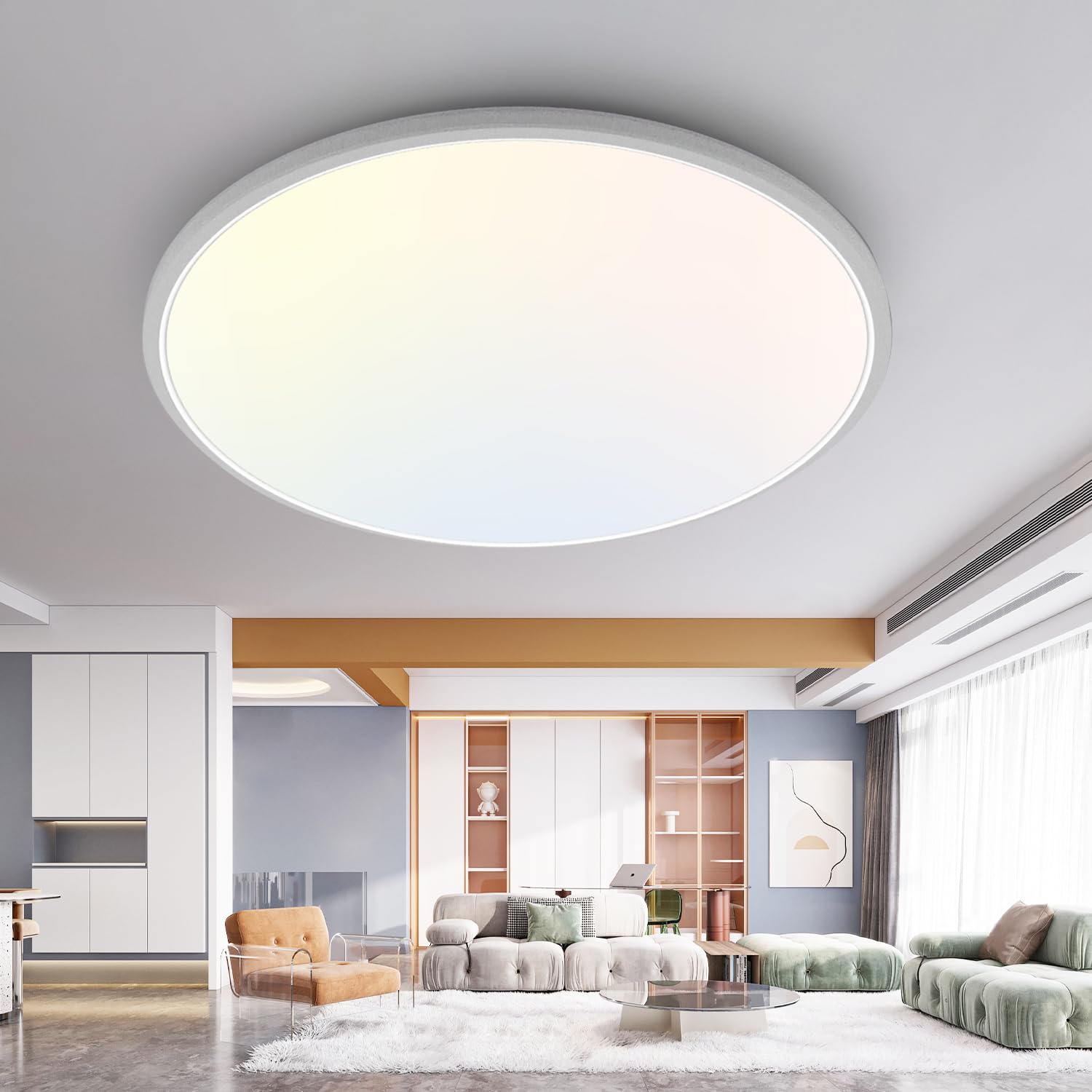 1PACK LED Flush Mount Ceiling Light Fixture, 3000K-4500K-6000K & 150W Equivalent Modern Kitchen Recessed Ceiling Lamp 36W 3600Lm