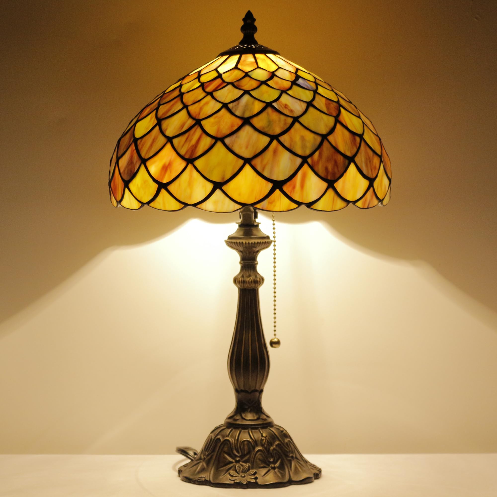 AVIVADIRECT Tiffany Lamp Stained Glass Fish Scales Style Table Lamp Desk Reading Light 12X12X19 Inches with Resin Base Decor Bed