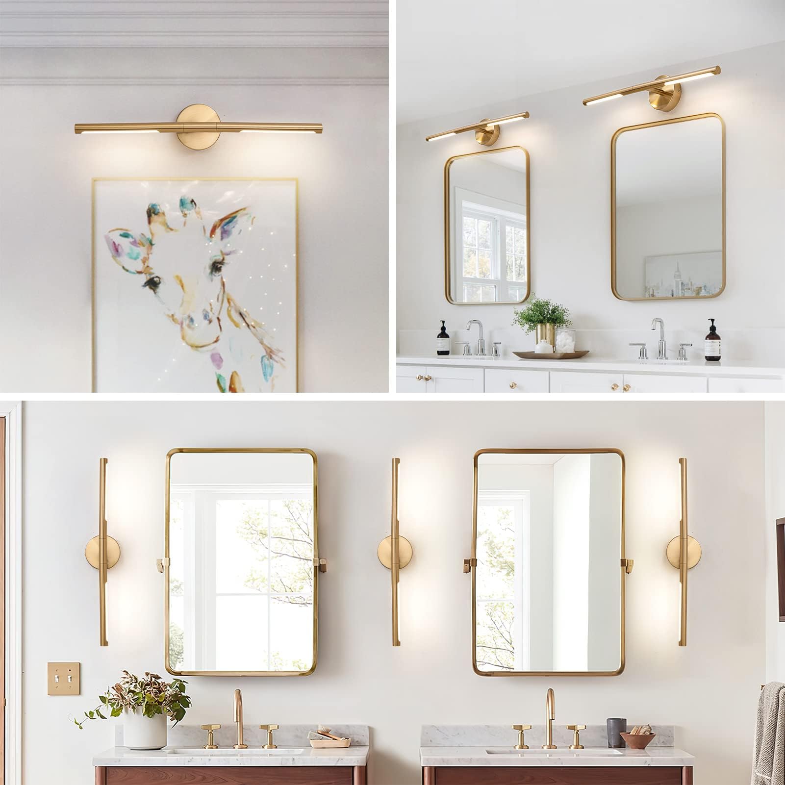 Linseeds Gold Bathroom Light Fixtures Over Mirror 24 Inch  18W 360 Rotatable Dimmable 4000K Led Brass Vanity Lighting Fixture  Brushed Gold Bathroom Vanity Lights Above Mirror