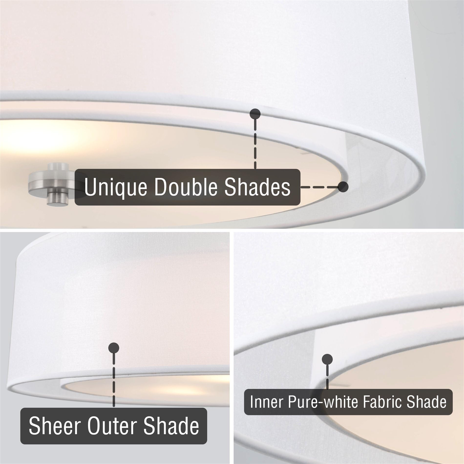 Kira Home 20in Modern 3-Light Double Drum Chandelier, Brushed Nickel, Adjustable Height, Model RV-CC2131817-BN
