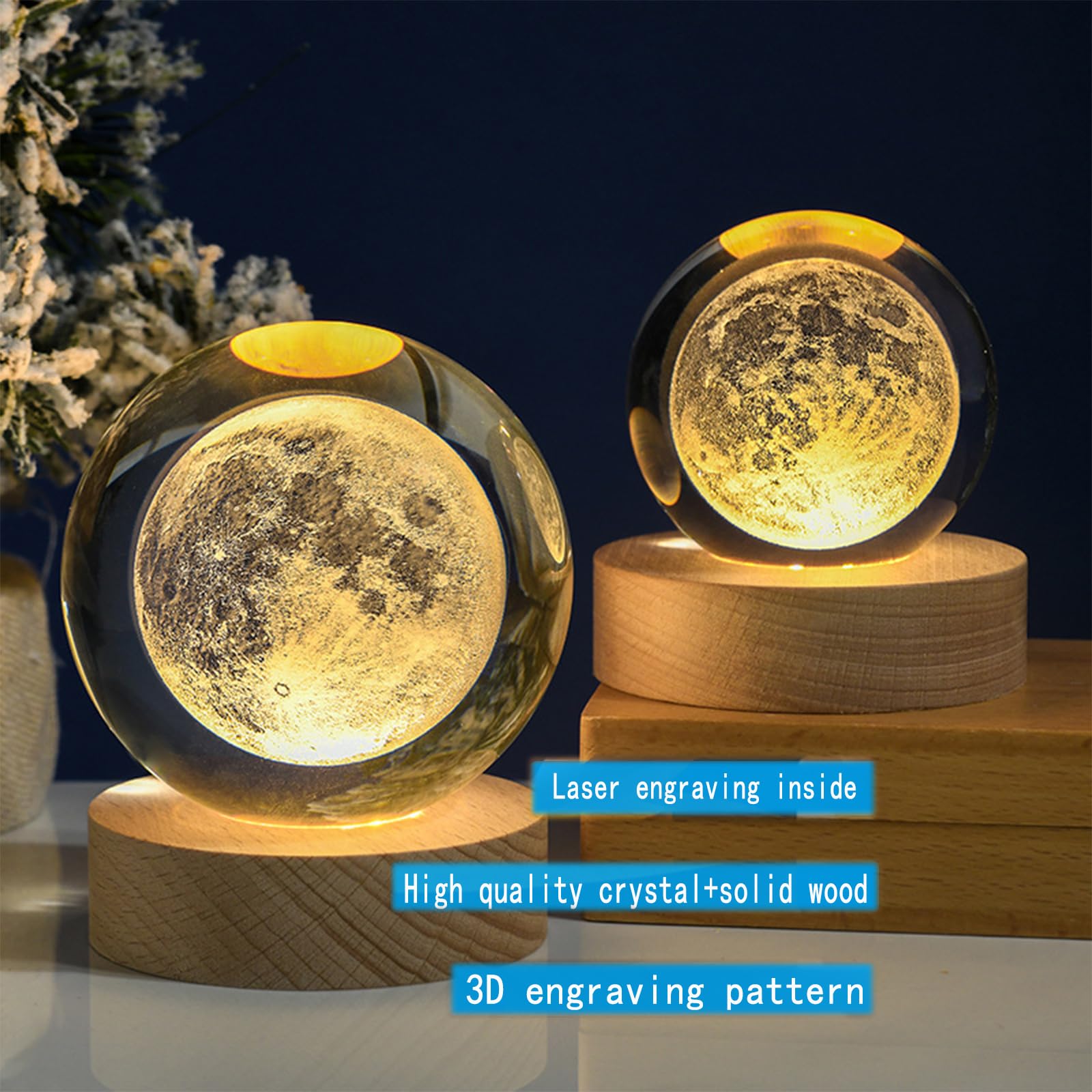 Kazetec Crystal Ball3.15 Inches(80Mm) Moon Crystal Ball Lamp 3D Large Crystal Ball  Magical Decoration Warm Light With Woodern Base Nightlight Decolamp As A Birthday Gift For Teens
