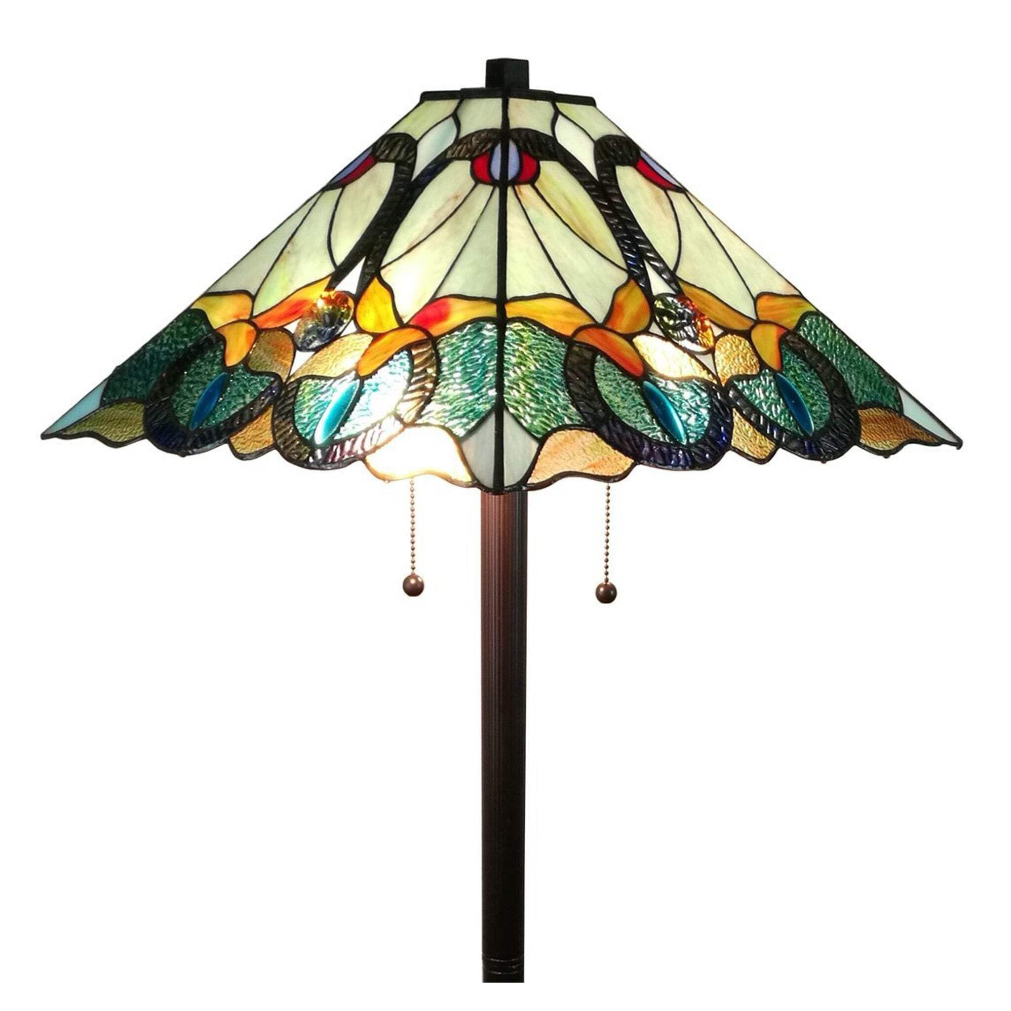Homeroots Traditional Floor Lamp With Brown & Blue Stained Glass Shade, 62 X 17 X 17 In.
