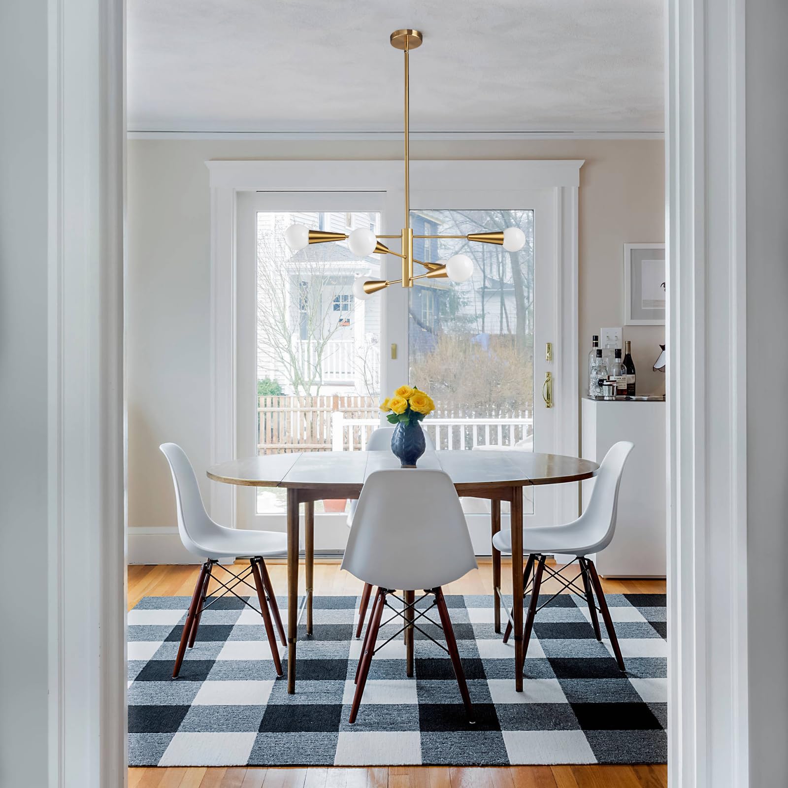 Kaisite Sputnik Chandelier Modern Gold Chandelier 6-Light E26 Mid Century Ceiling Light Fixture Height Adjustable Hanging Pendan