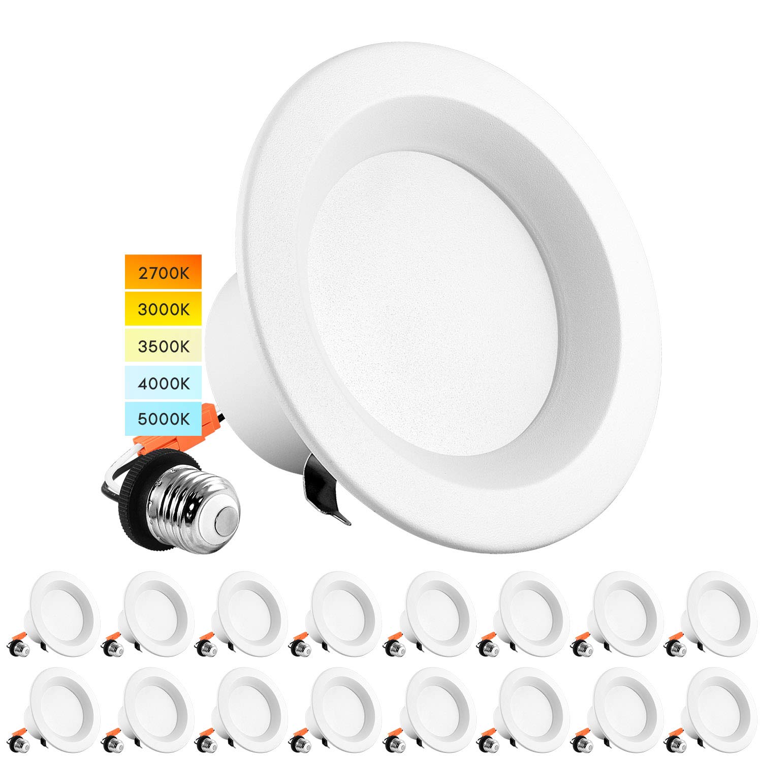 LUXRITE 4 Inch LED Recessed Can Lights, 10W=60W, CCT Color Selectable 2700K | 3000K | 3500K | 4000K | 5000K, Dimmable Retrofit D