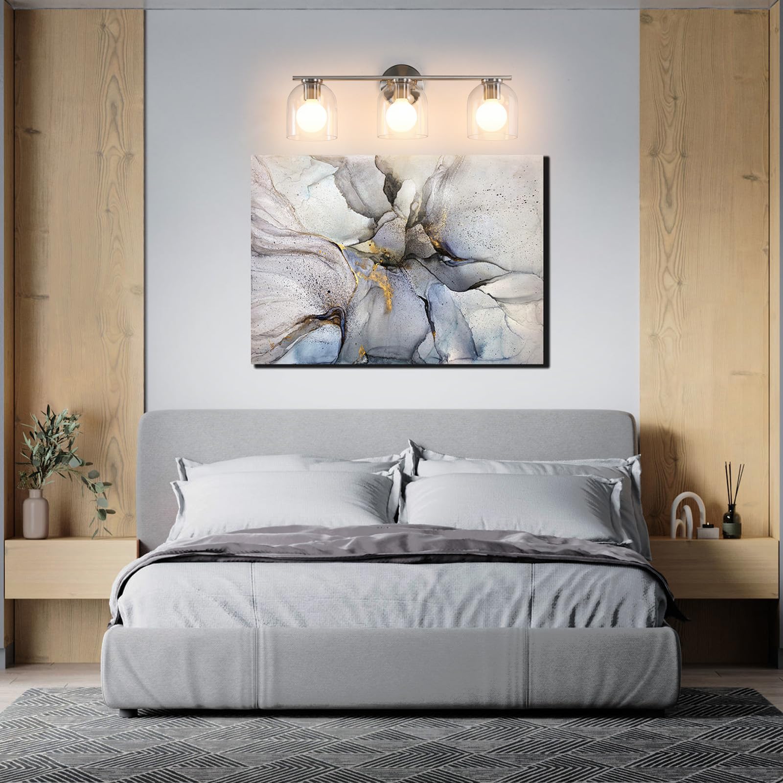 Woshitu Vanity Light Fixture: 23.3 Inch Modern Brushed Nickel Lights Over Mirror With Clear Glass Shade, 3-Light Farmhouse Bathr